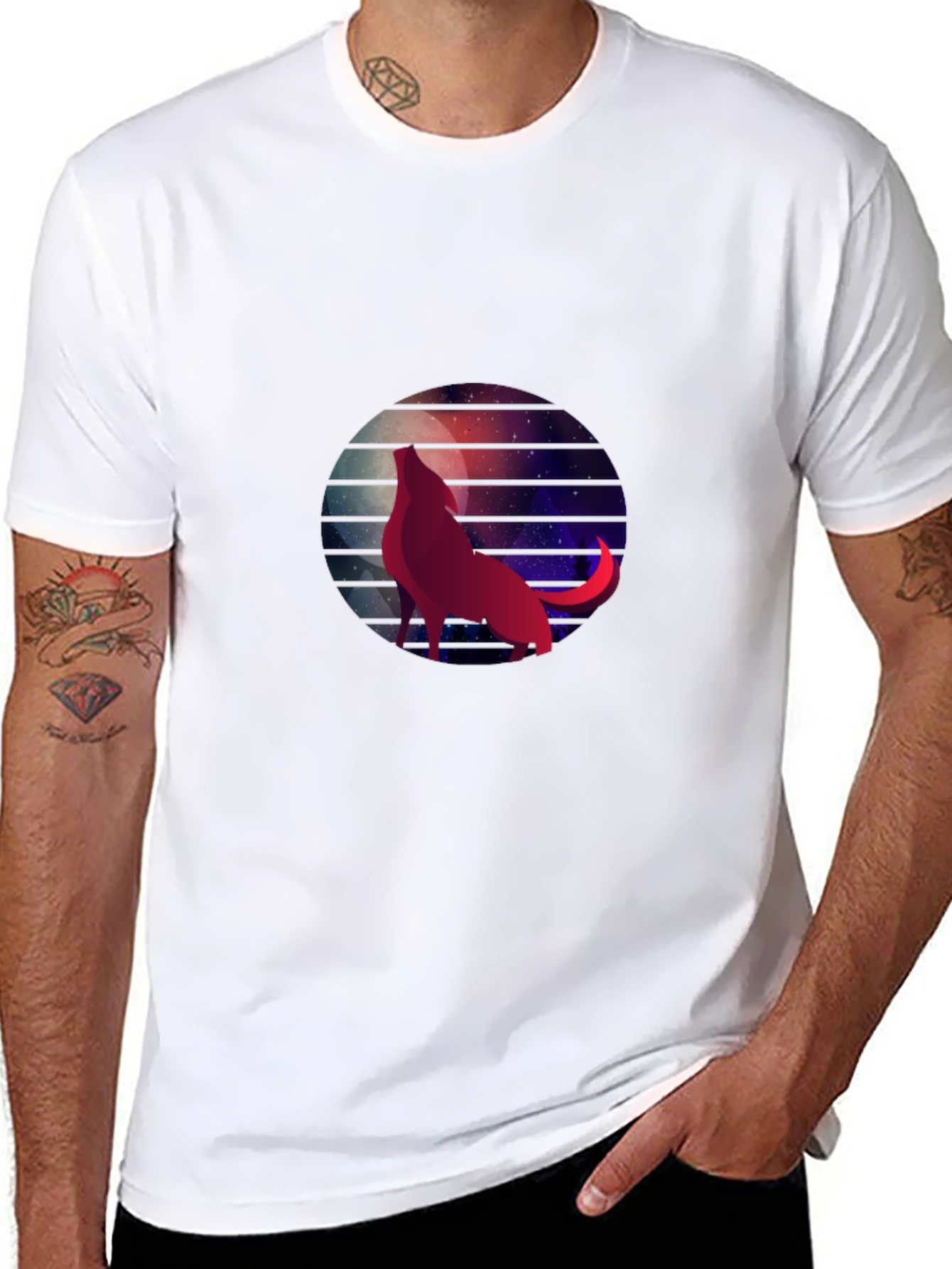 Wolf Moon Galaxy Graphic Tee - Black Cotton T-Shirt