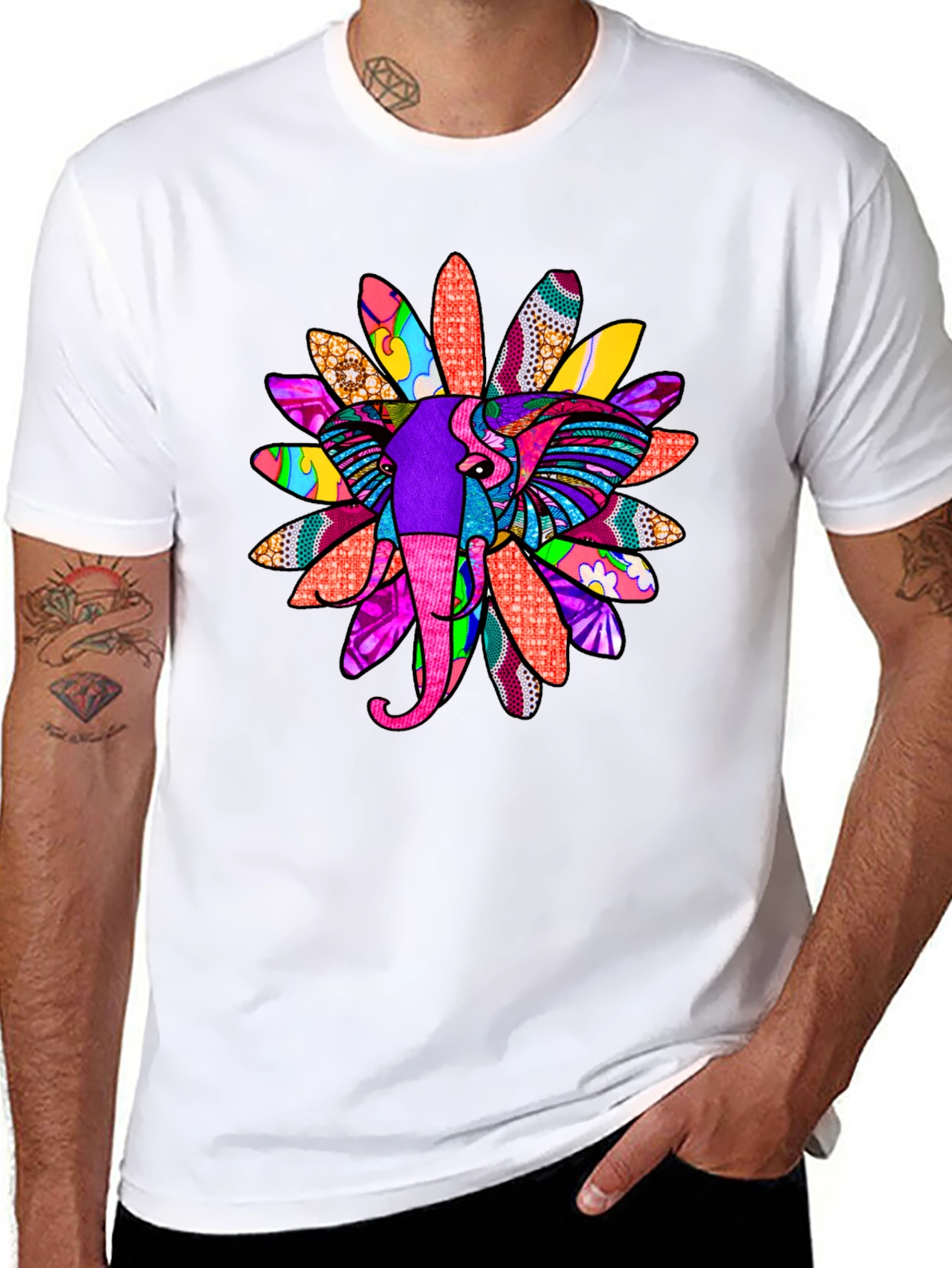 Elephant Flower Graphic Tee - Bold Design