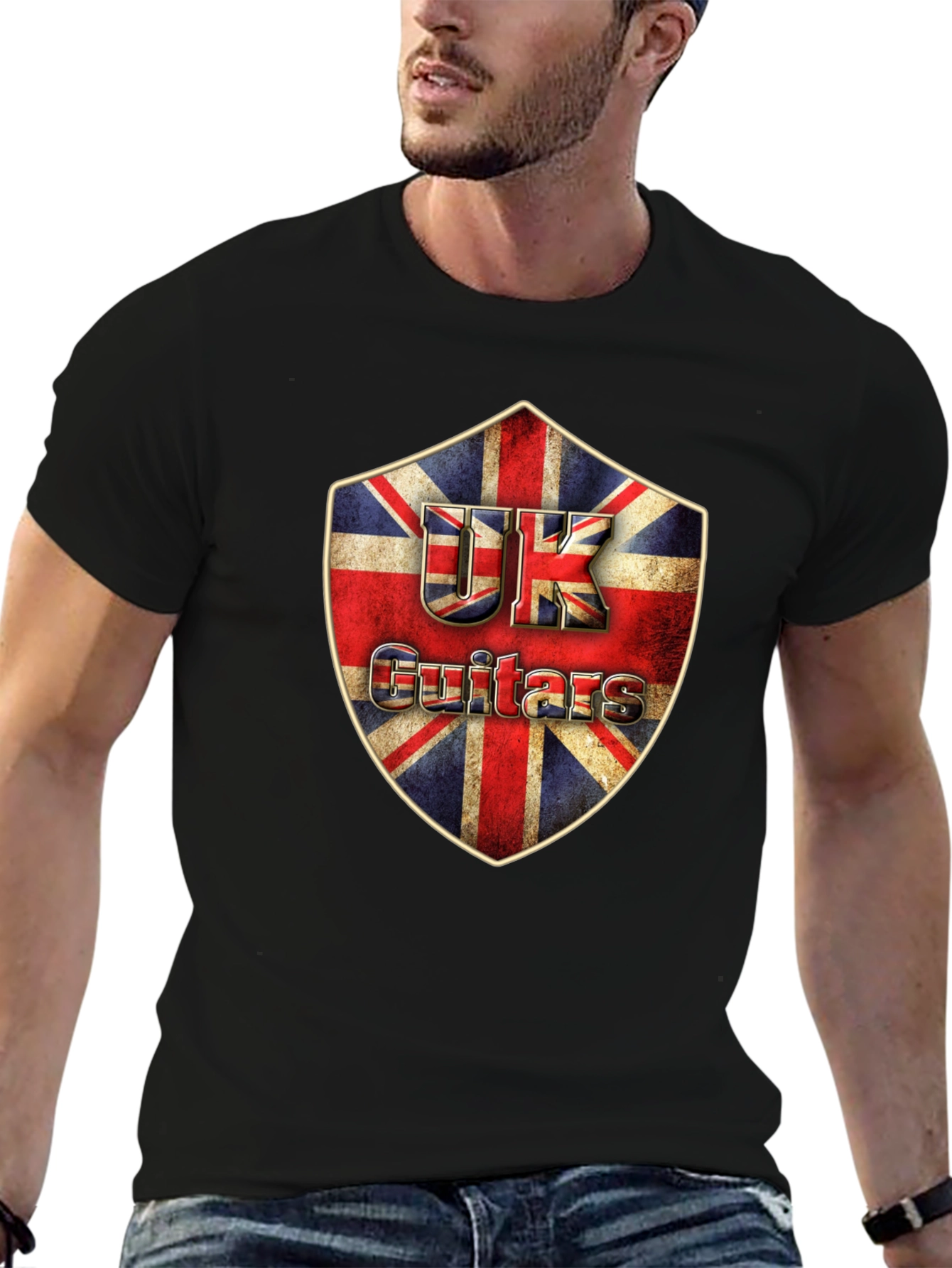 UK Guitars Shield Graphic T-Shirt - Classic Rock Tee
