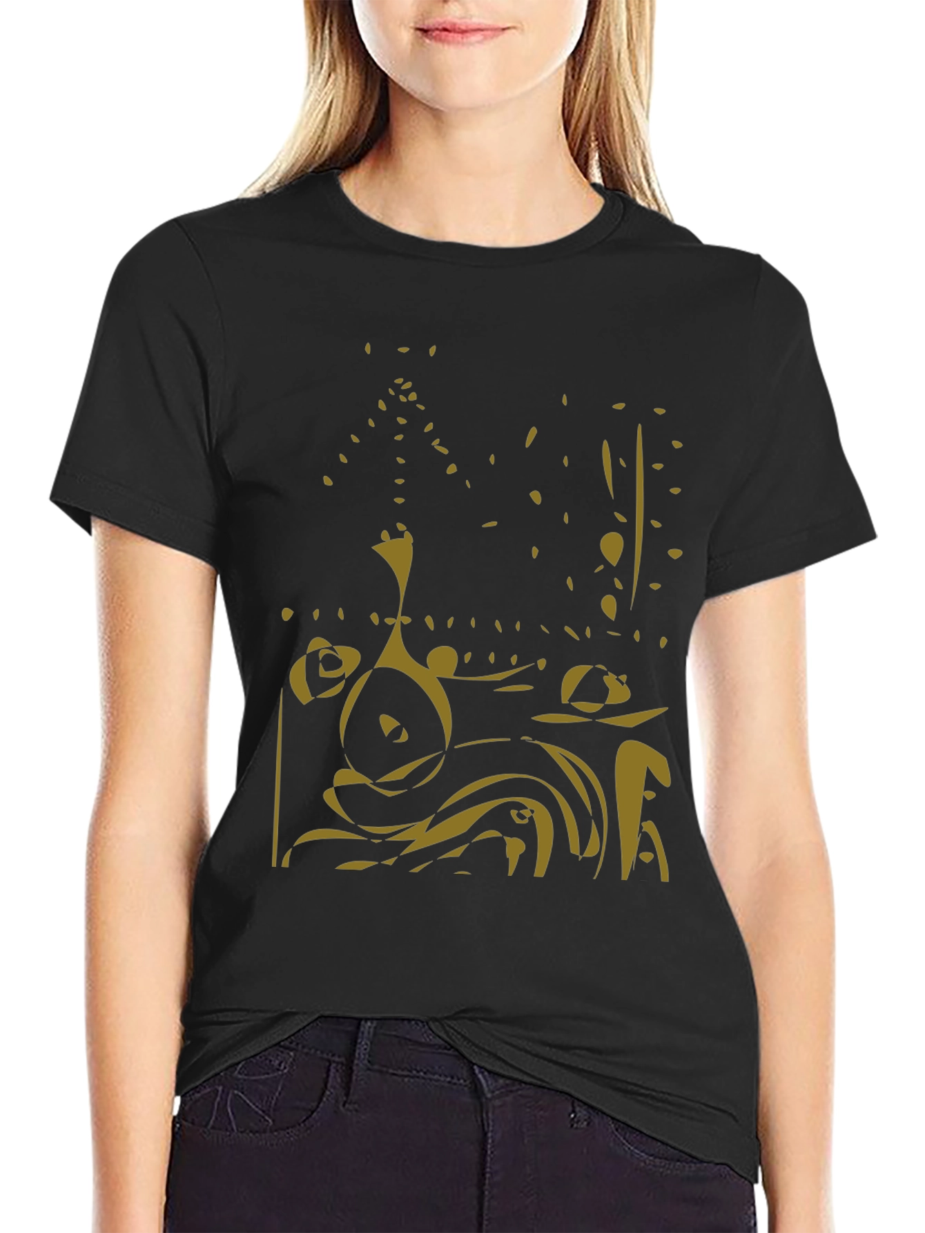 Abstract Gold Design Black Tee