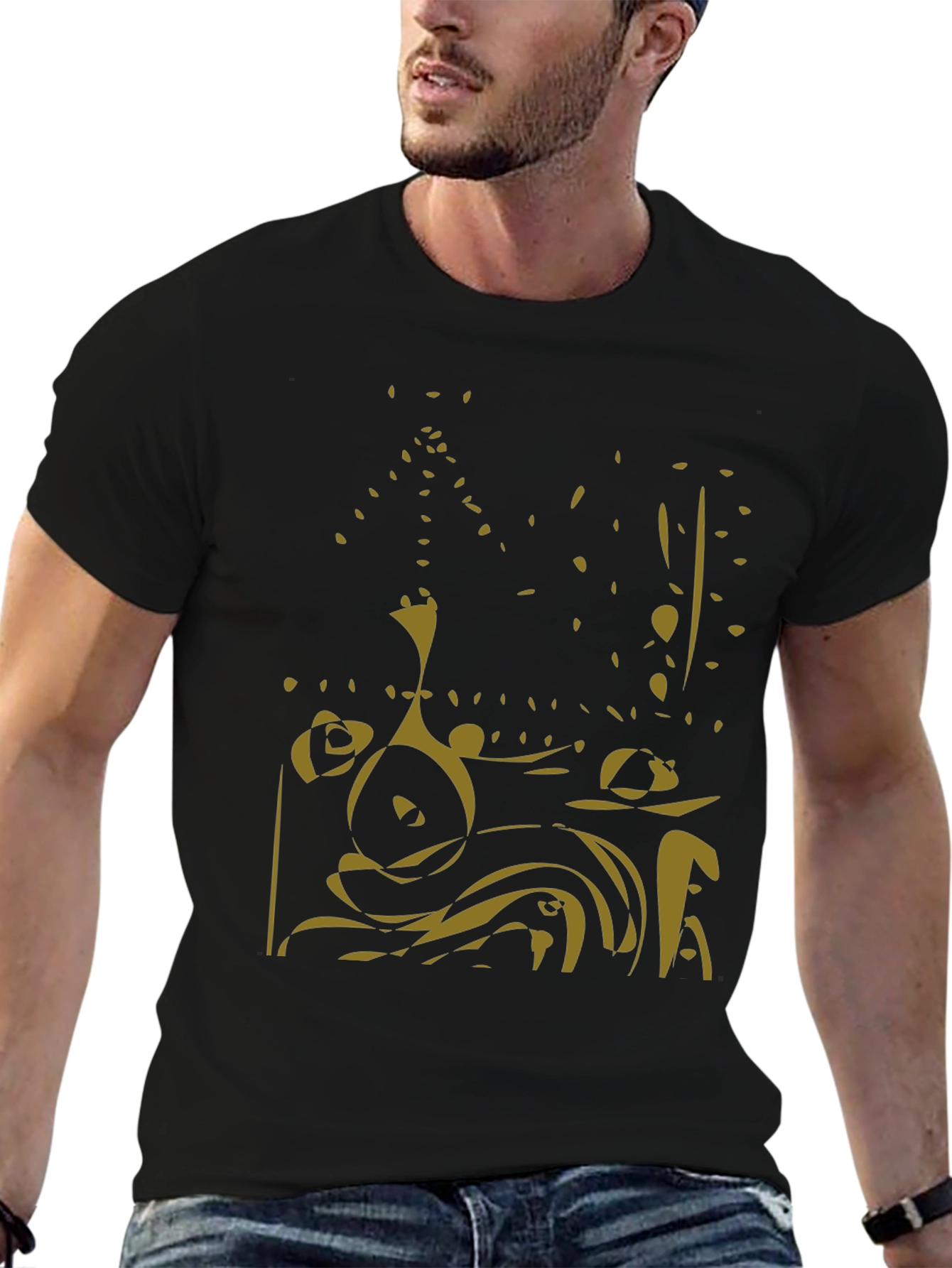 Abstract Gold Design Black Tee