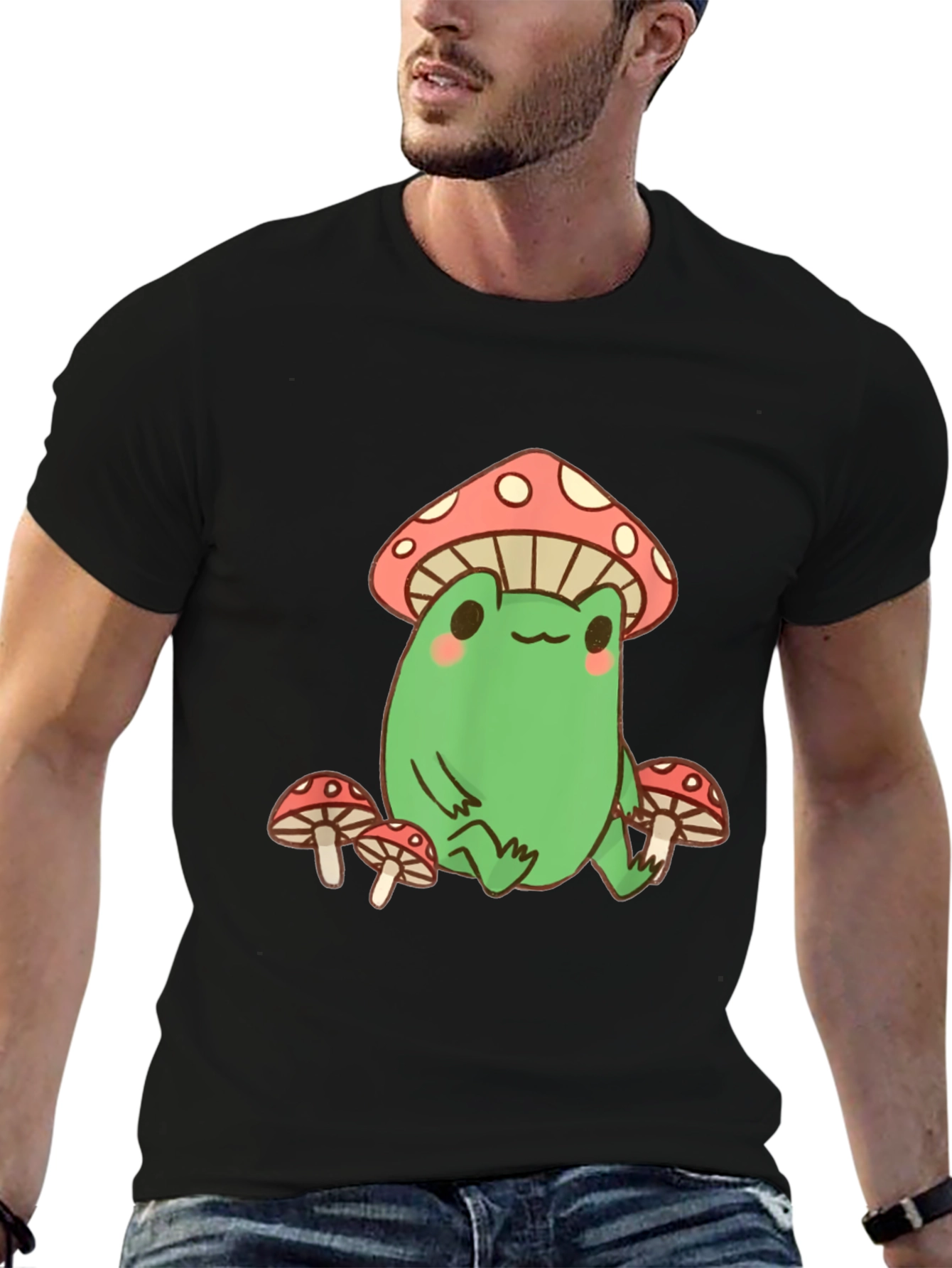 Frog and Mushroom Graphic Tee - Black