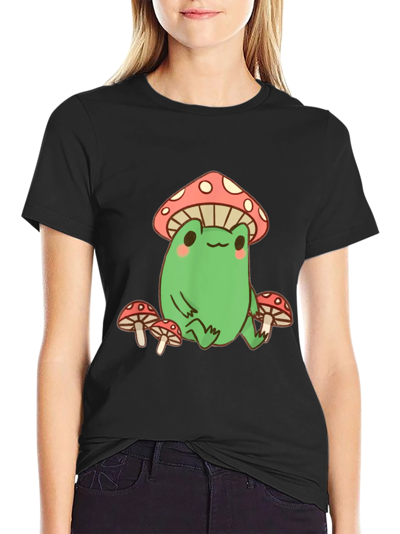 Frog and Mushroom Graphic Tee - Black