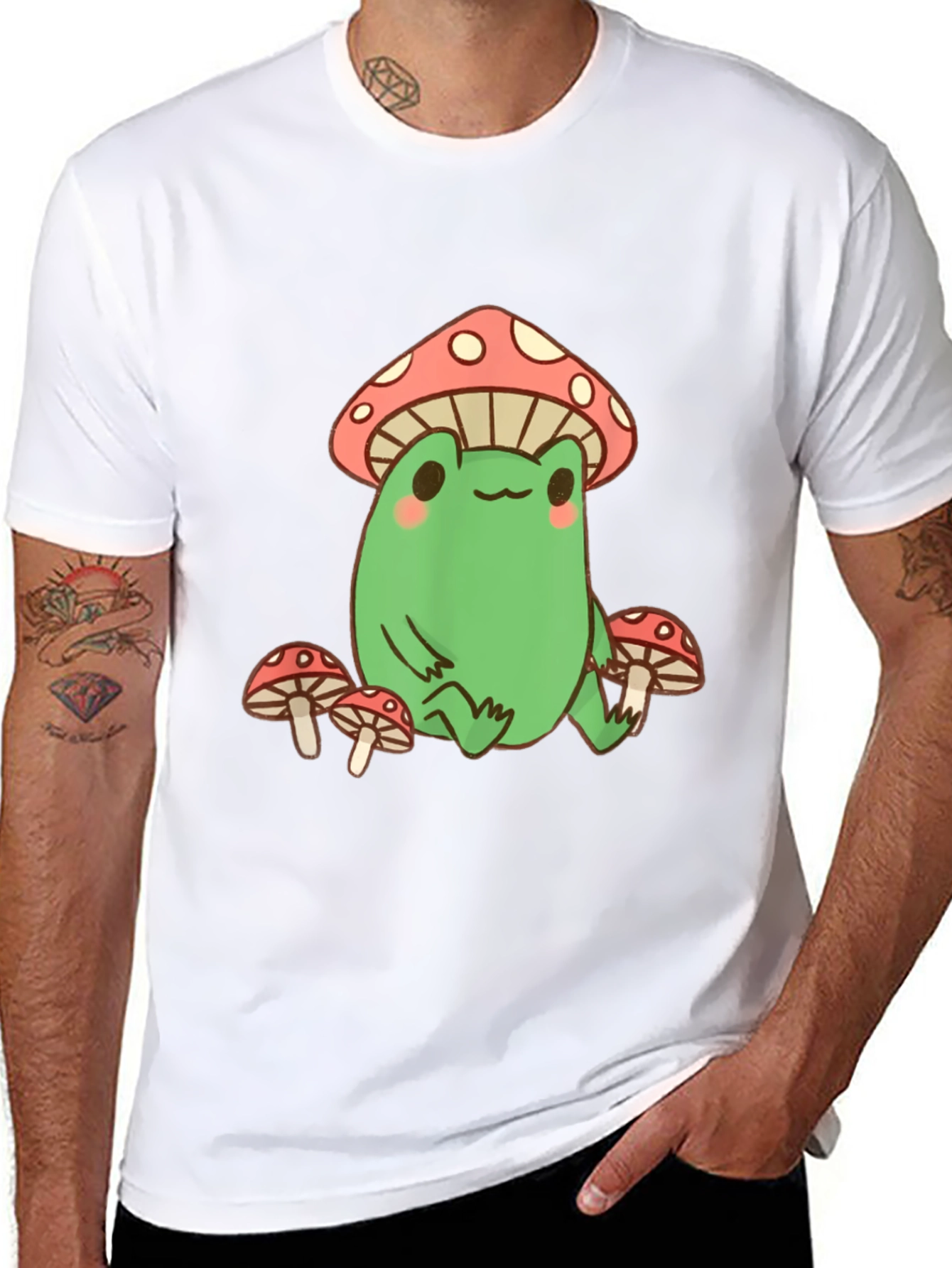 Frog and Mushroom Graphic Tee - Black