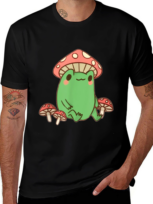 Frog and Mushroom Graphic Tee - Black