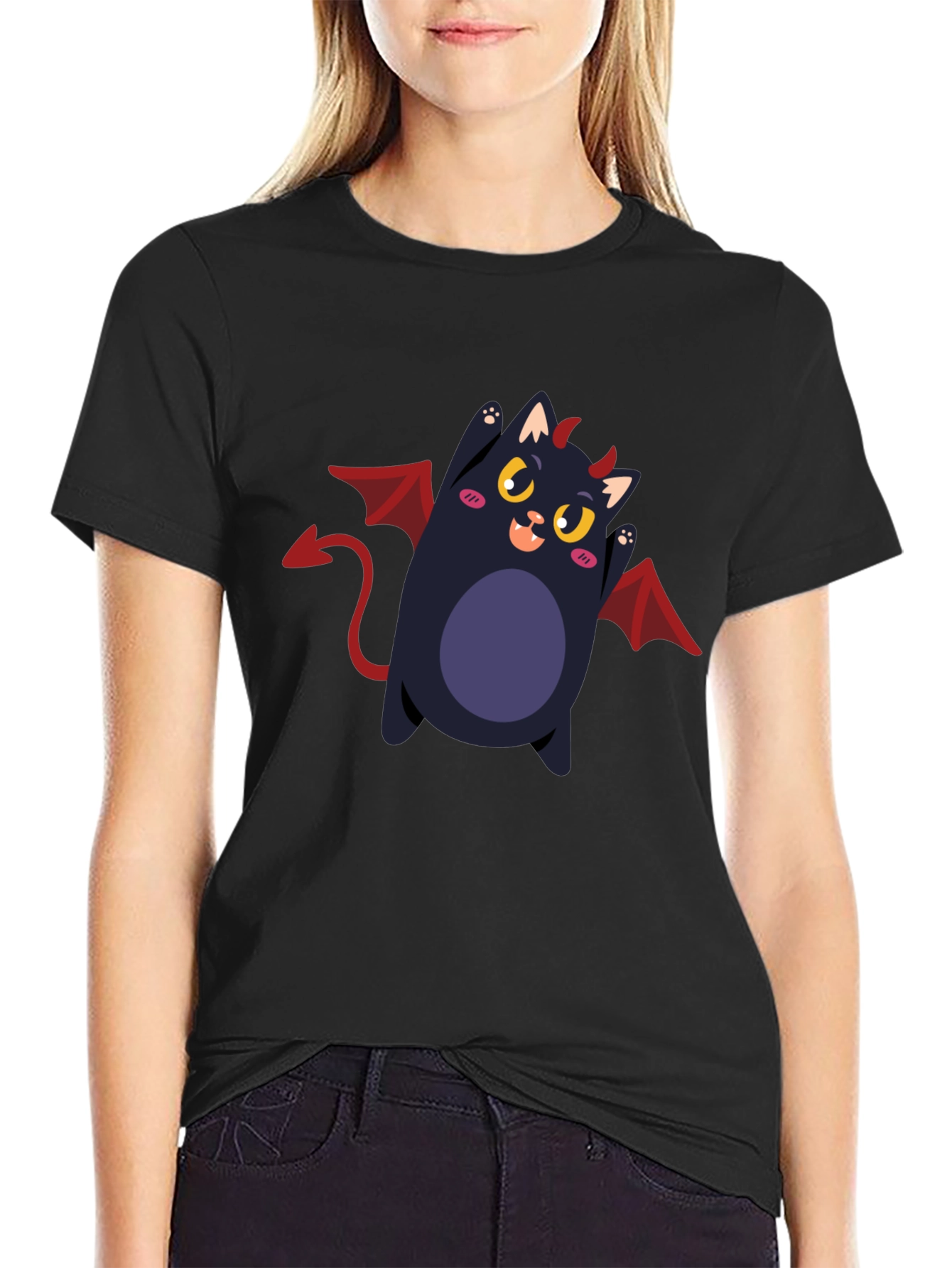 Devil Cat Graphic Tee - Black
