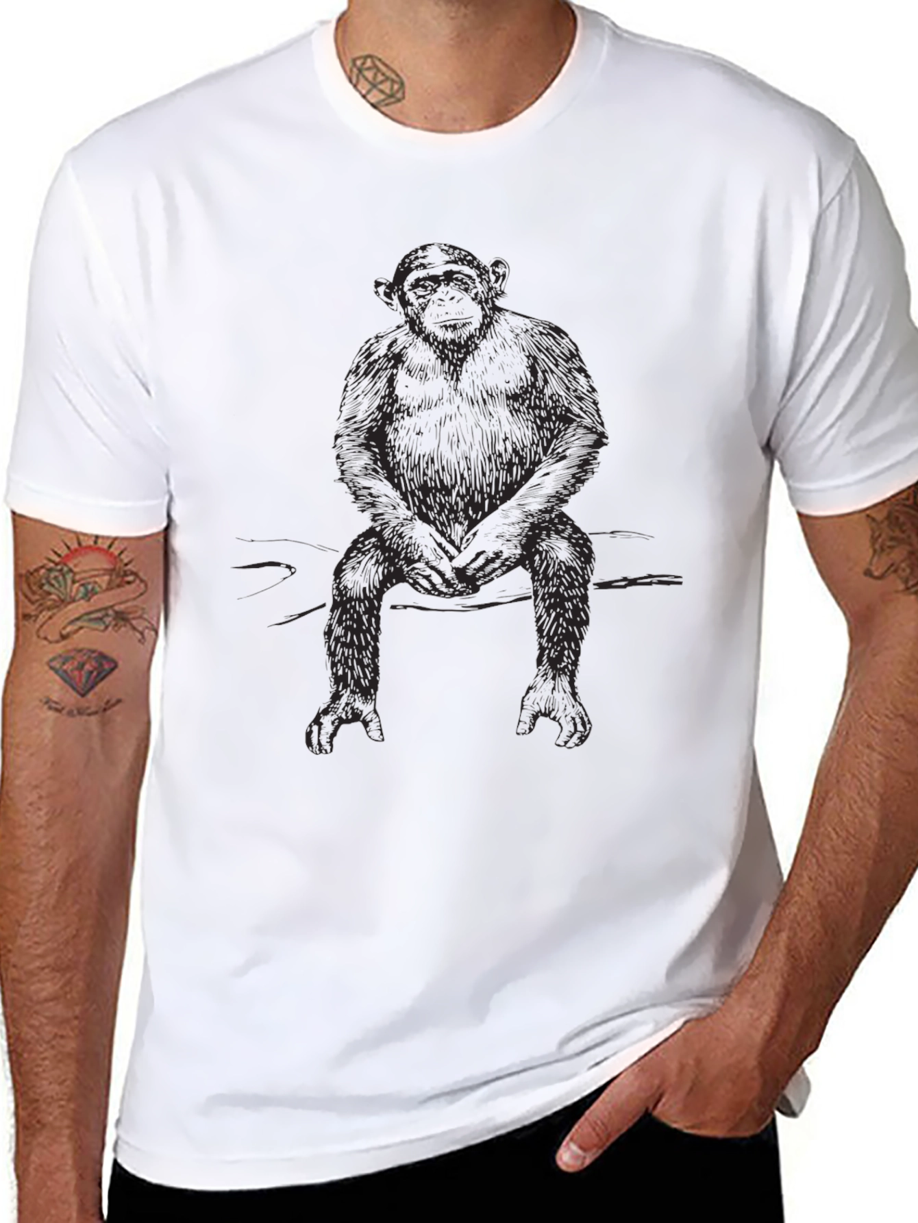 Chimpanzee Graphic Print Black T-Shirt