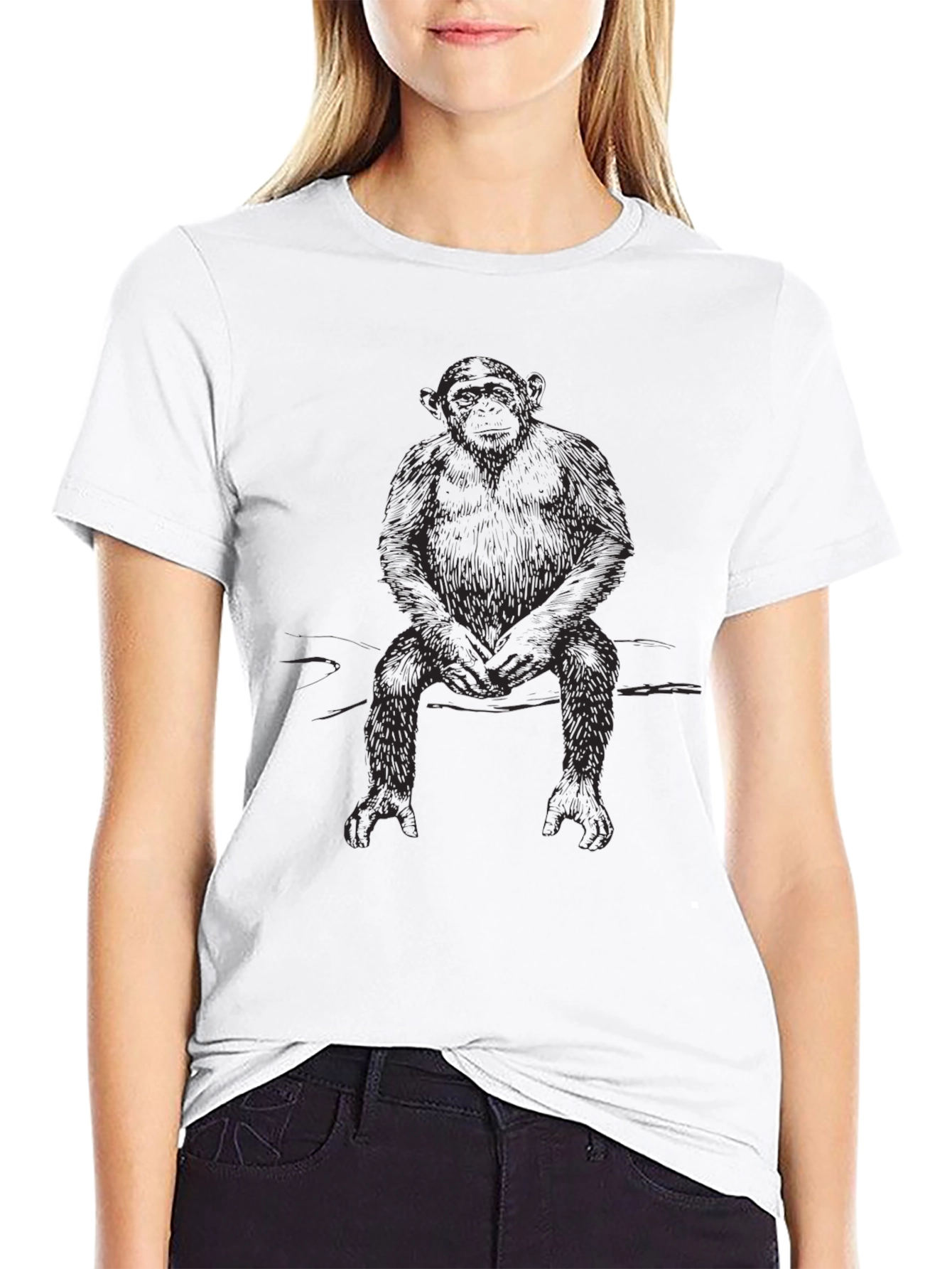Chimpanzee Graphic Print Black T-Shirt