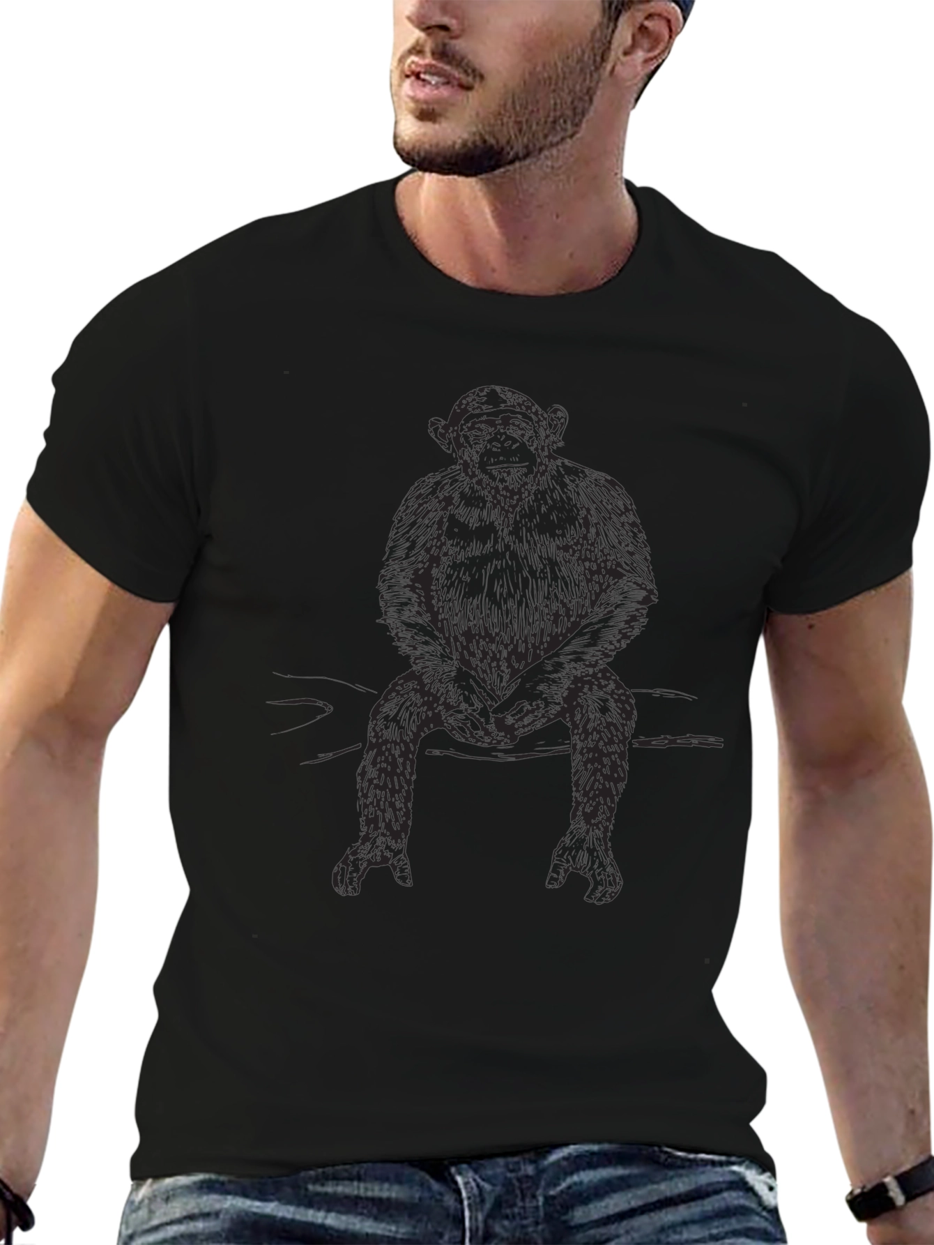 Chimpanzee Graphic Print Black T-Shirt