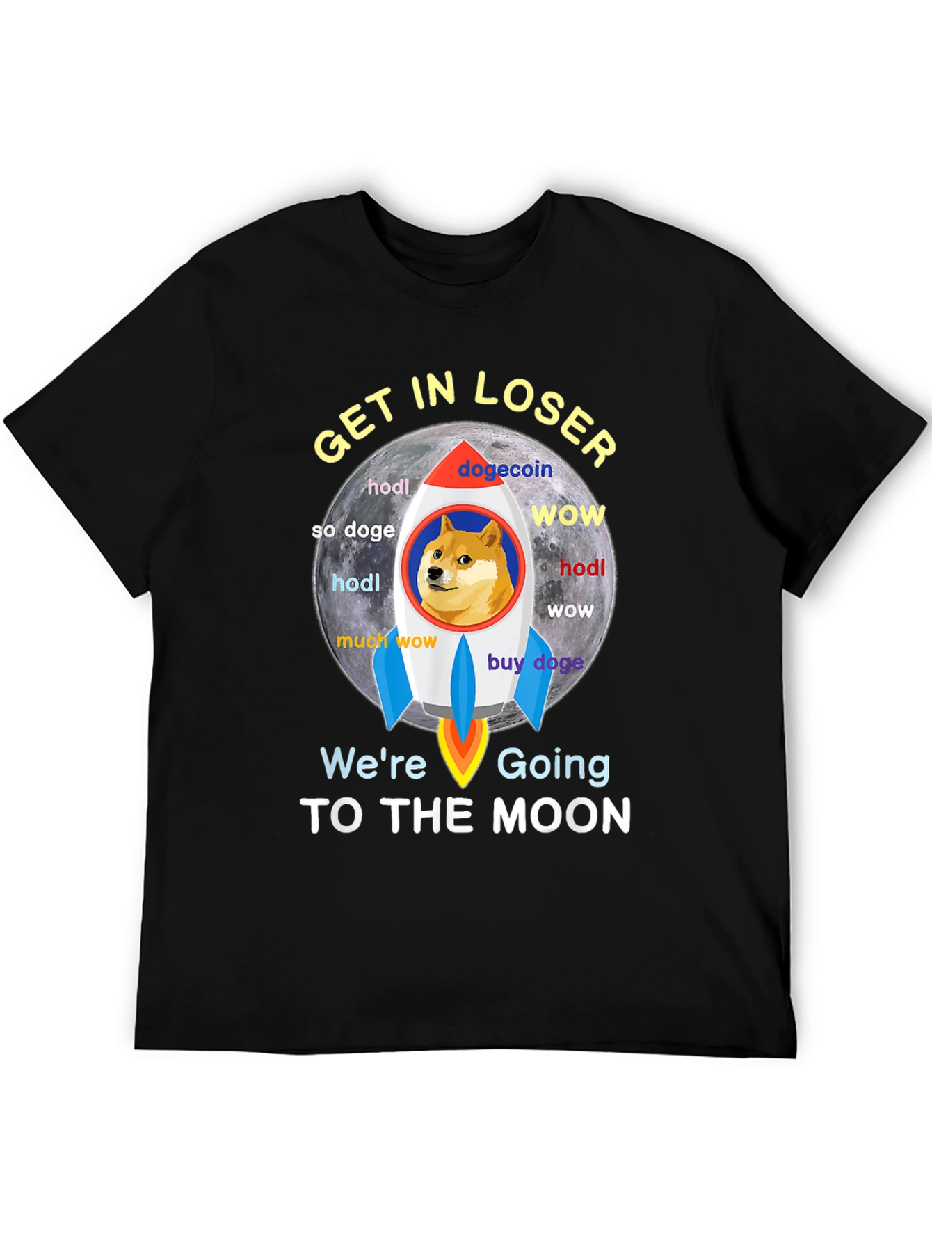 Dogecoin Rocket to the Moon Black T-Shirt