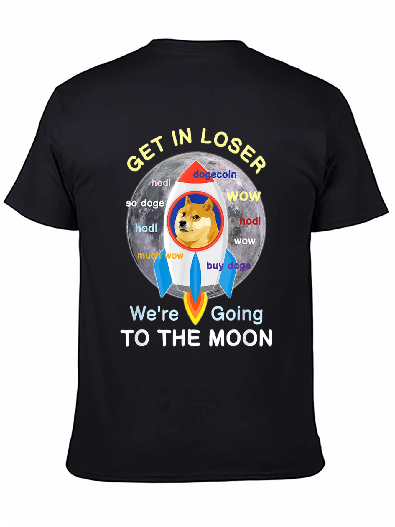 Dogecoin Rocket to the Moon Black T-Shirt