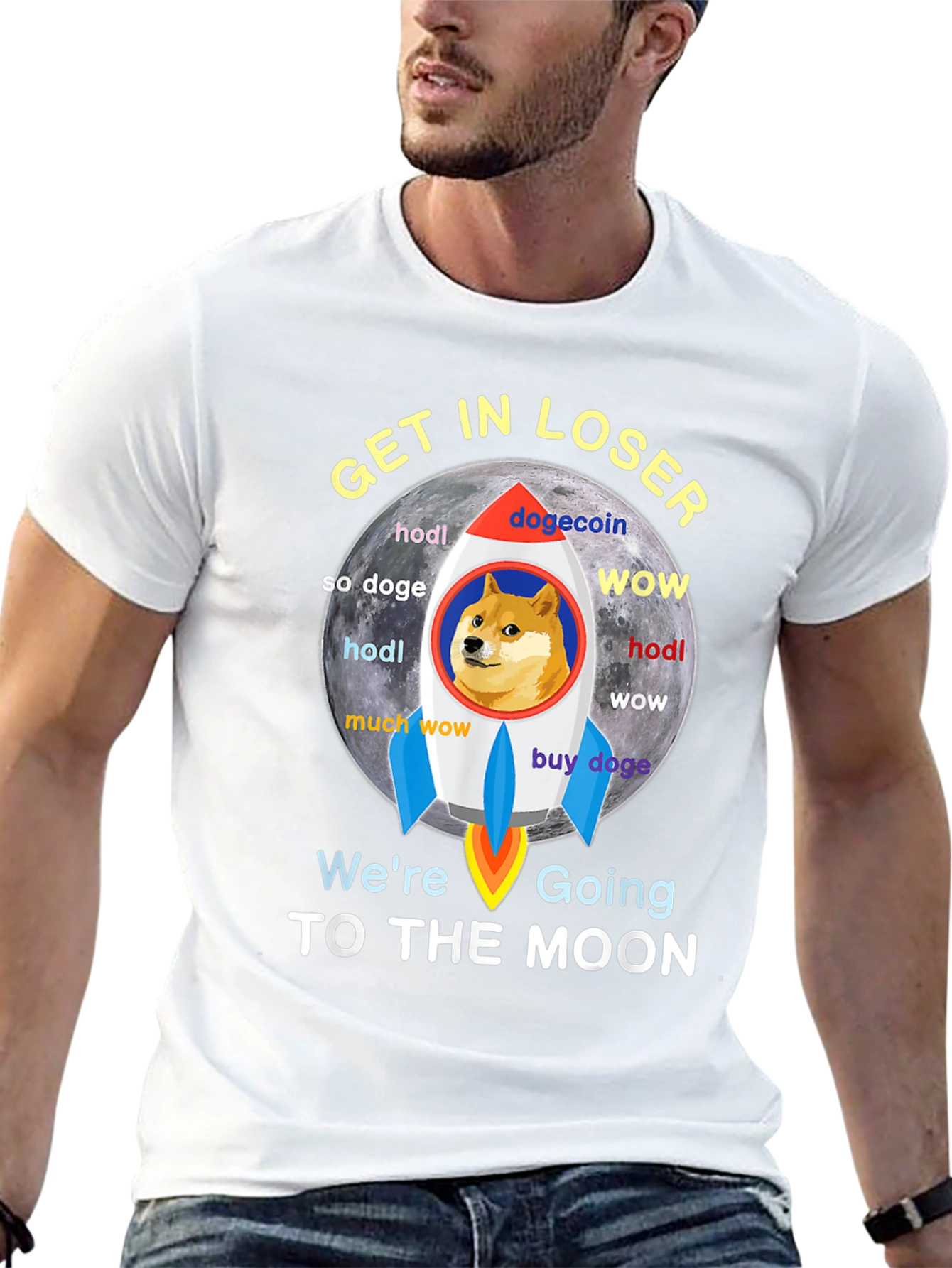 Dogecoin Rocket to the Moon Black T-Shirt