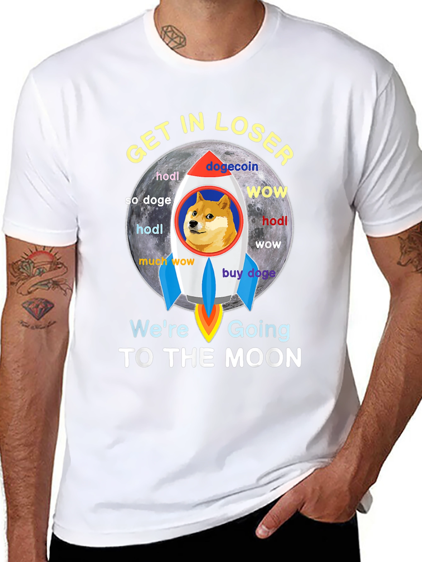 Dogecoin Rocket to the Moon Black T-Shirt