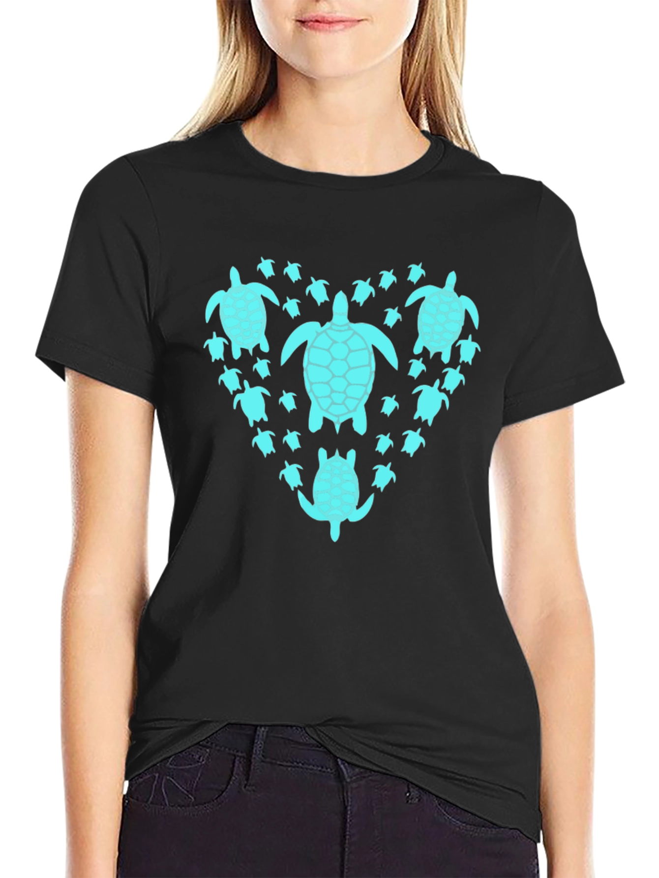 Turtle Heart Graphic T-Shirt - Black Cotton Tee