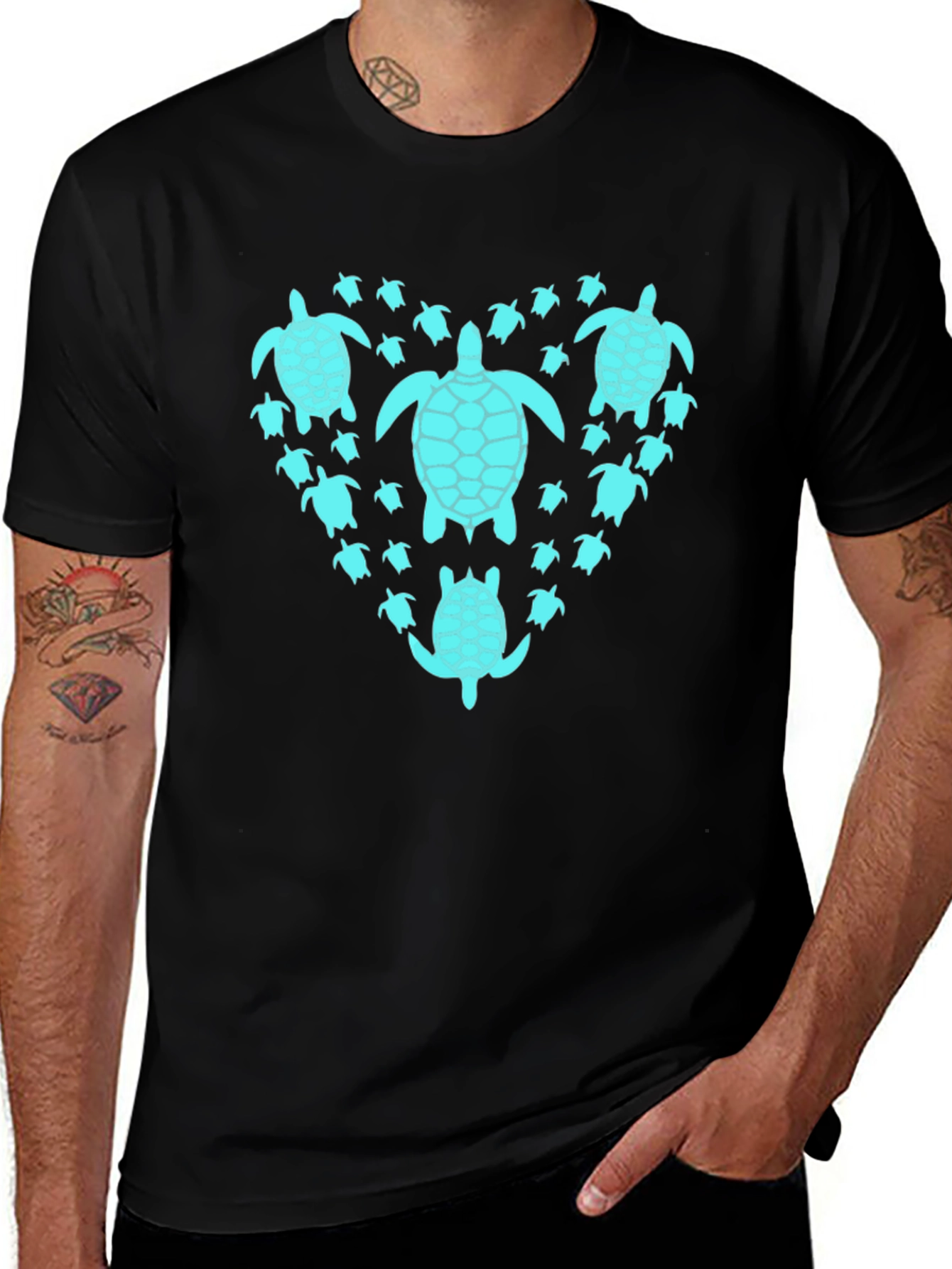 Turtle Heart Graphic T-Shirt - Black Cotton Tee