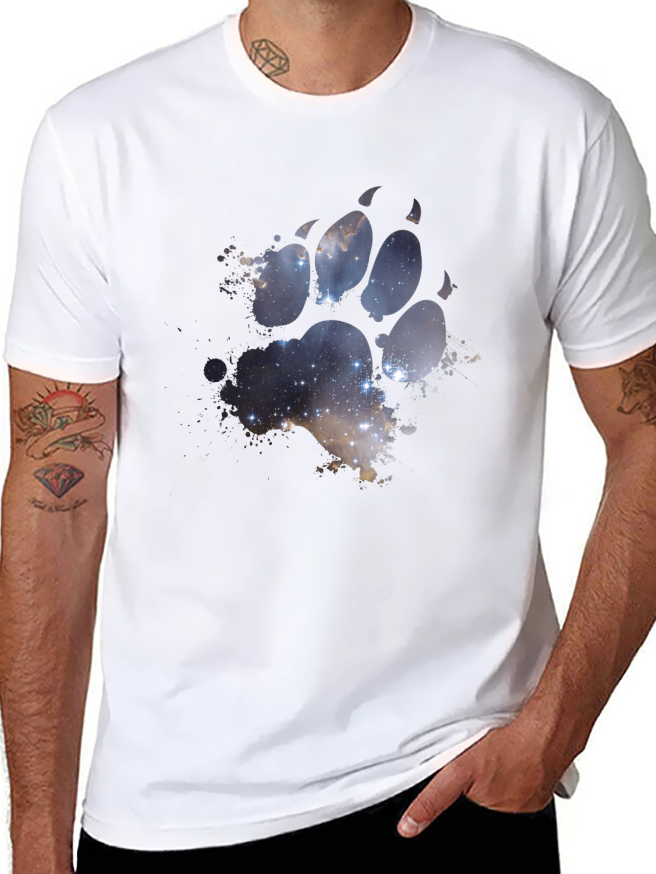 Galaxy Paw Print Black T-Shirt