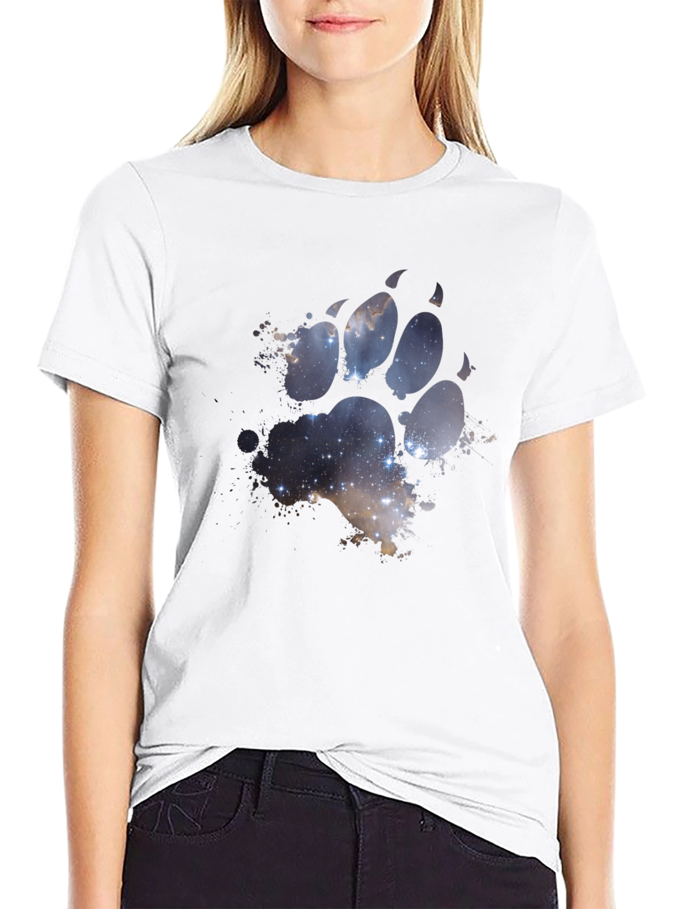 Galaxy Paw Print Black T-Shirt