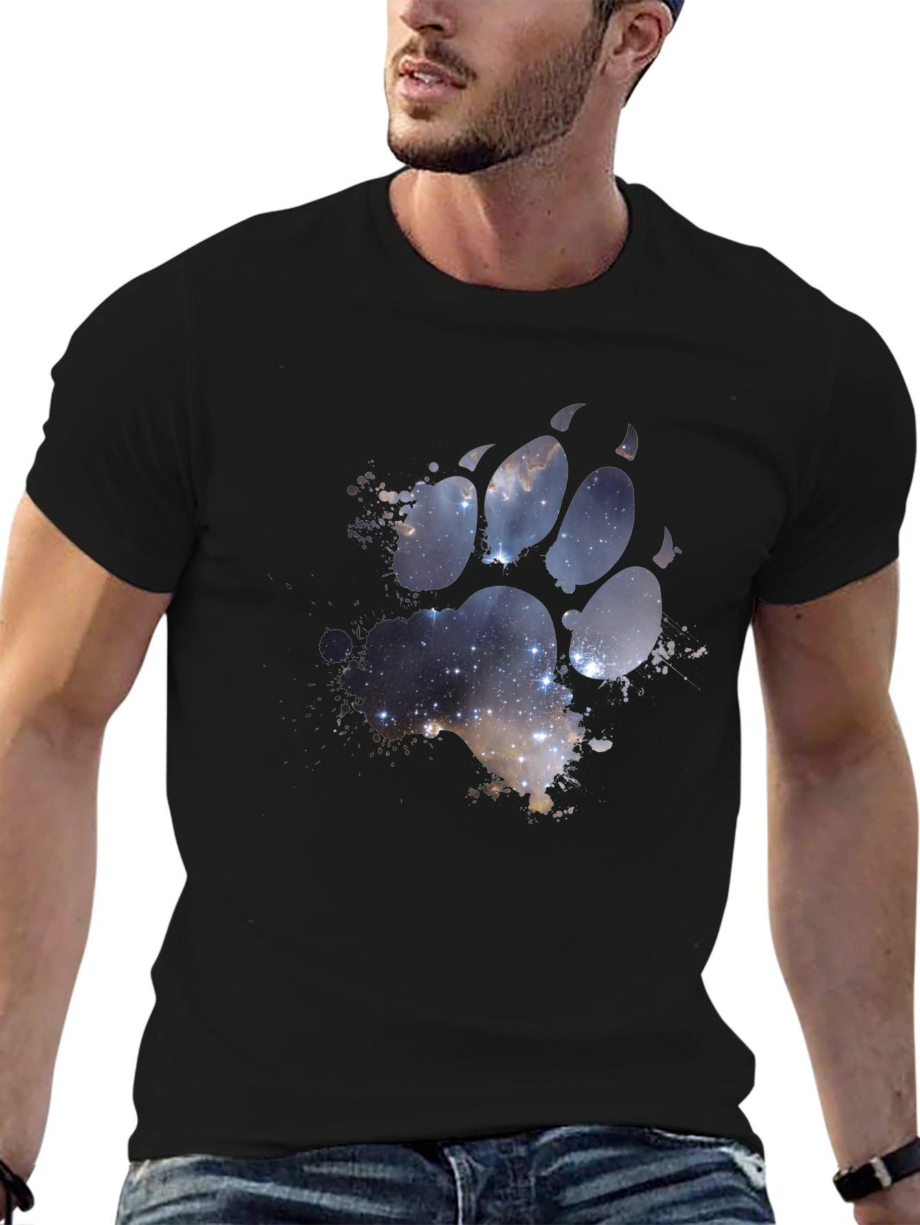 Galaxy Paw Print Black T-Shirt