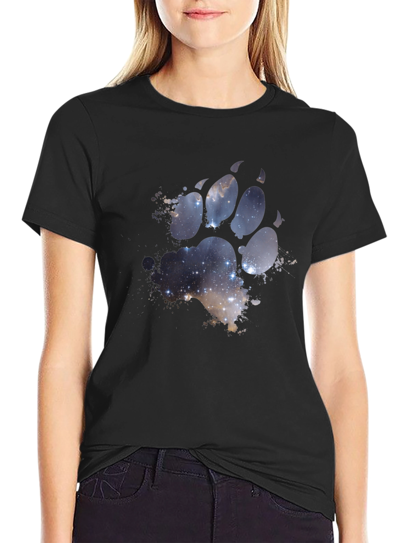 Galaxy Paw Print Black T-Shirt