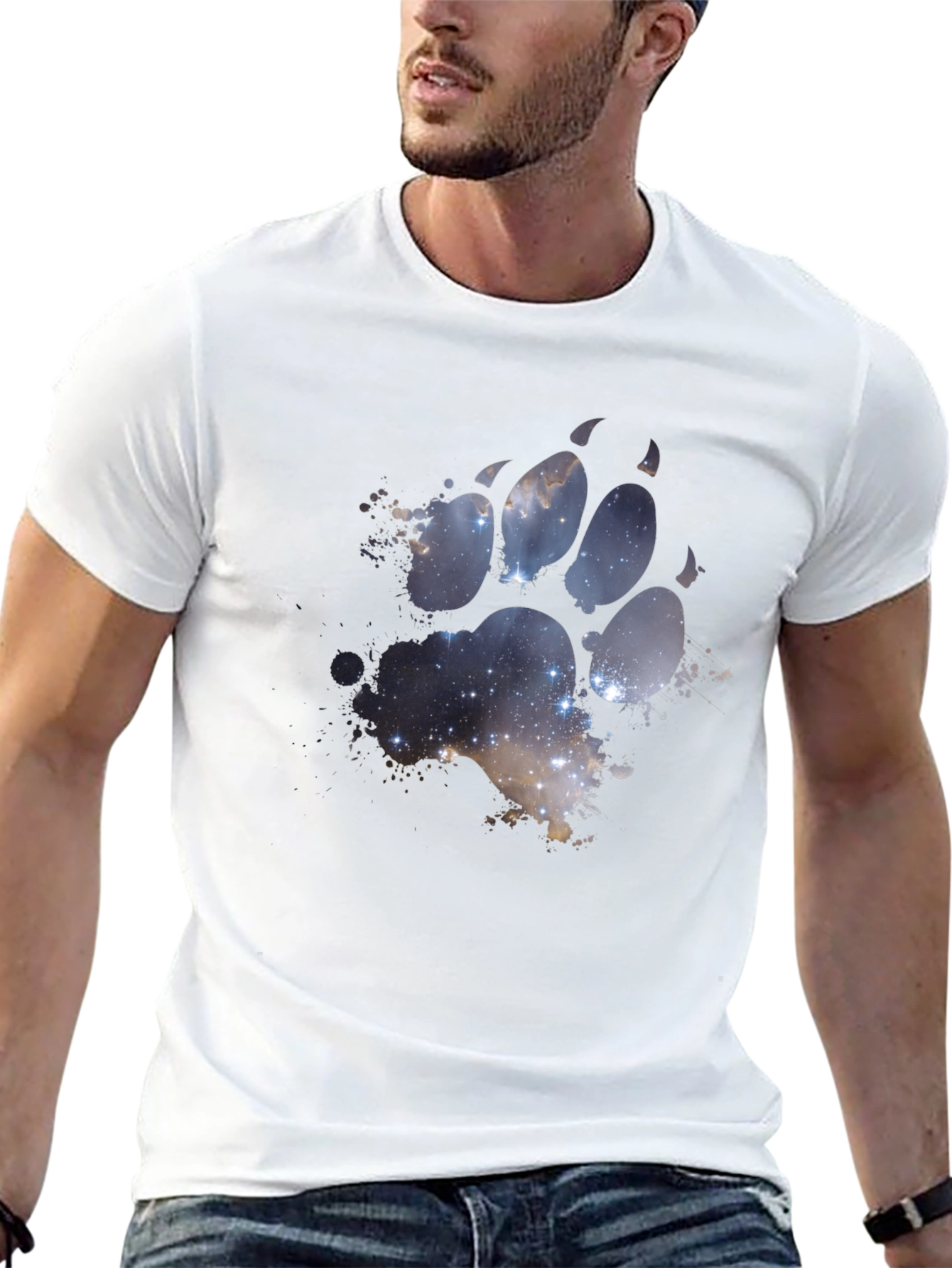 Galaxy Paw Print Black T-Shirt