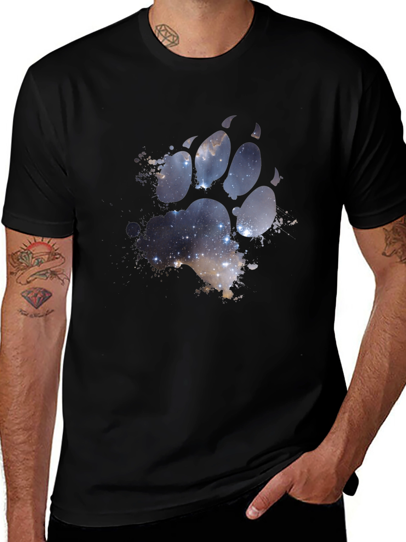 Galaxy Paw Print Black T-Shirt