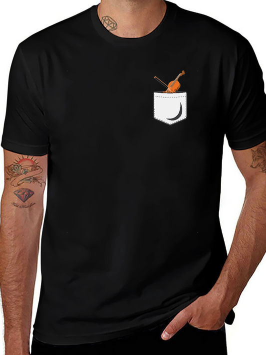 Violin Pocket Print Black T-Shirt - Unique Musical Tee