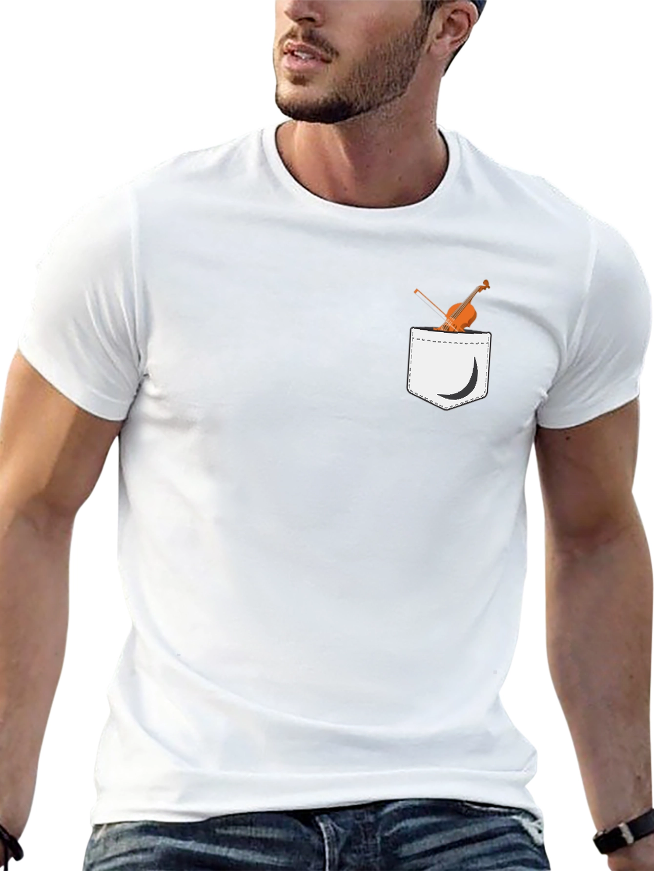 Violin Pocket Print Black T-Shirt - Unique Musical Tee