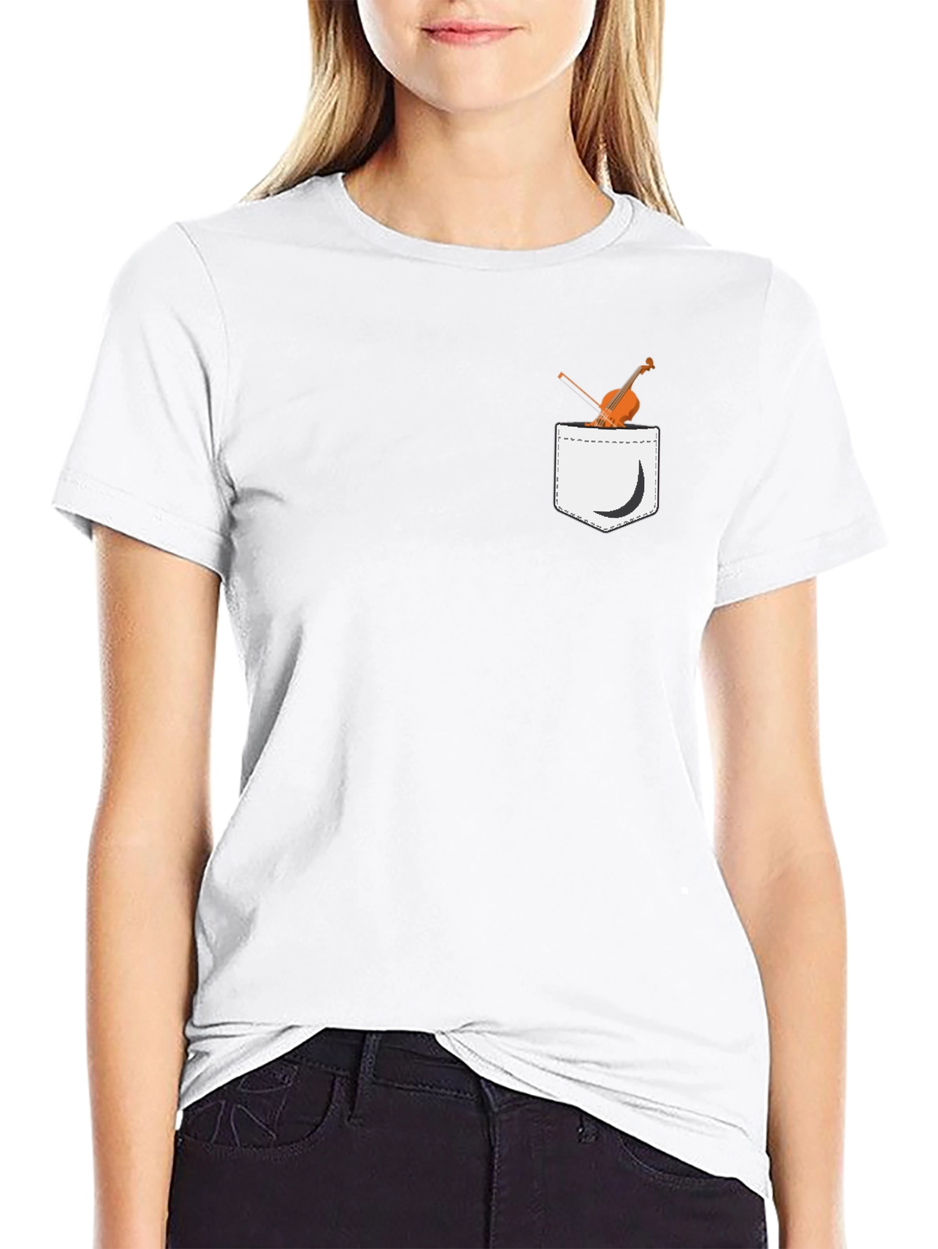Violin Pocket Print Black T-Shirt - Unique Musical Tee