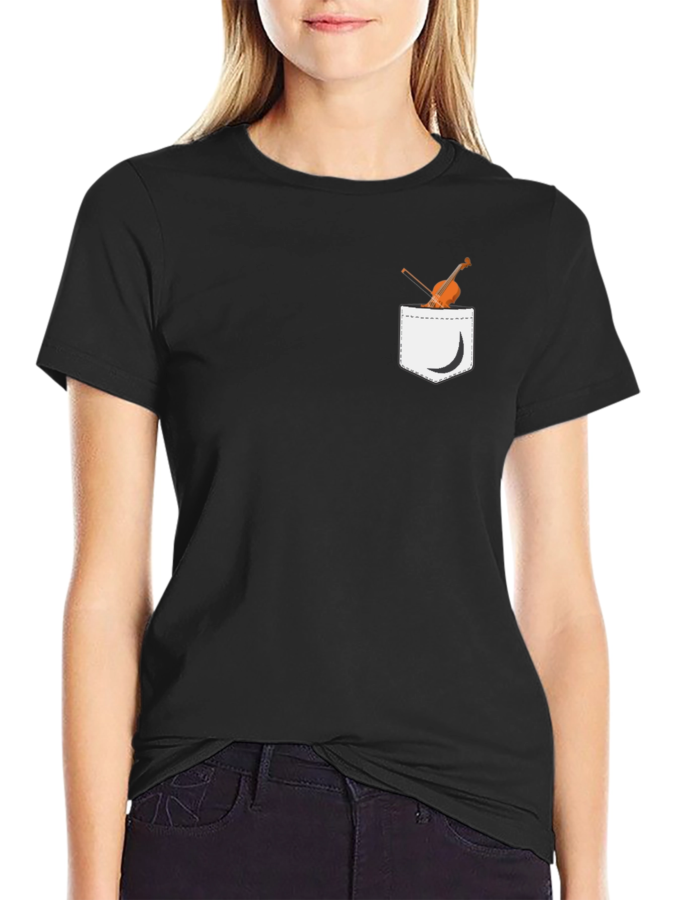 Violin Pocket Print Black T-Shirt - Unique Musical Tee