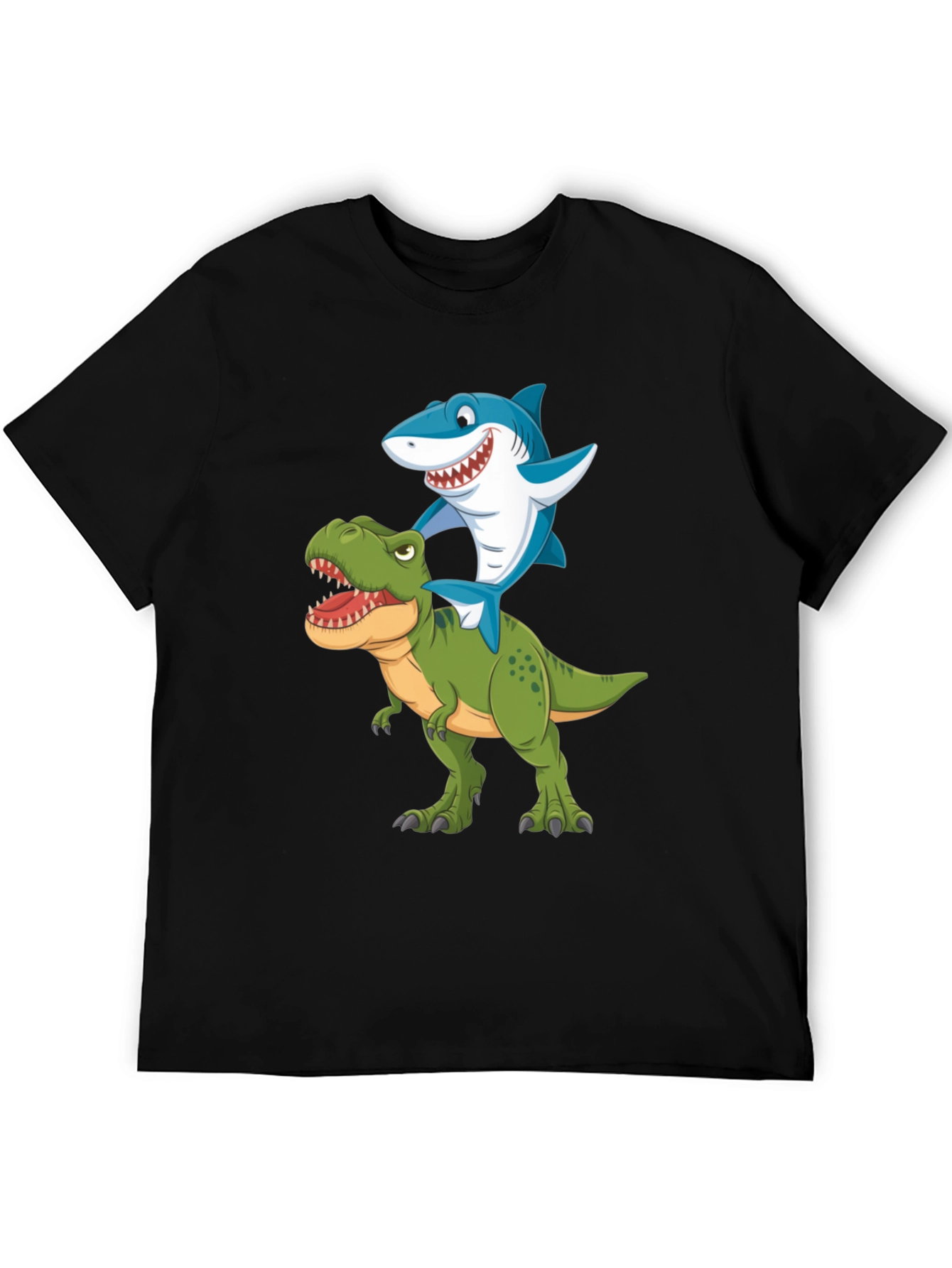 Shark Riding Dinosaur Graphic T-Shirt