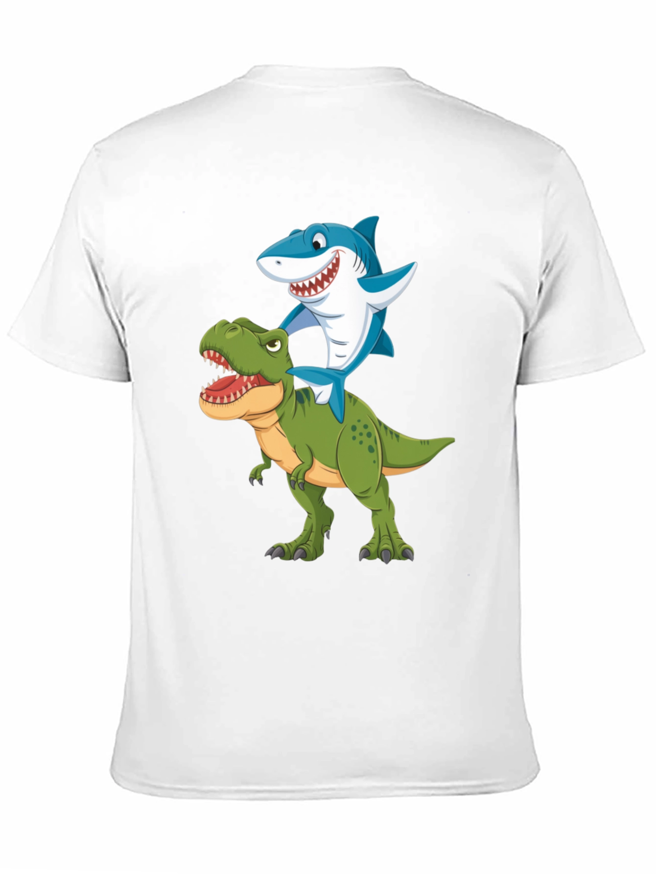 Shark Riding Dinosaur Graphic T-Shirt