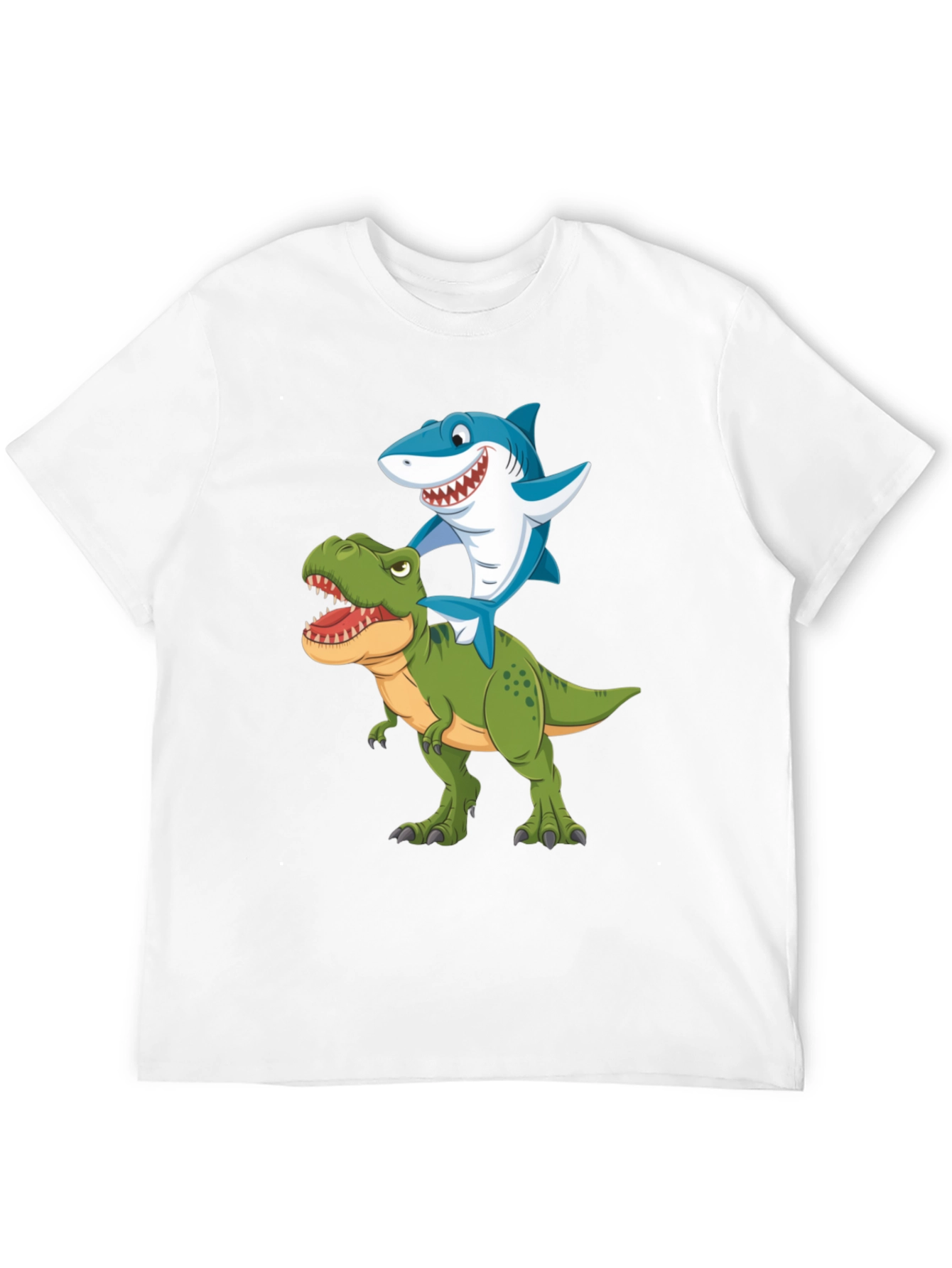 Shark Riding Dinosaur Graphic T-Shirt
