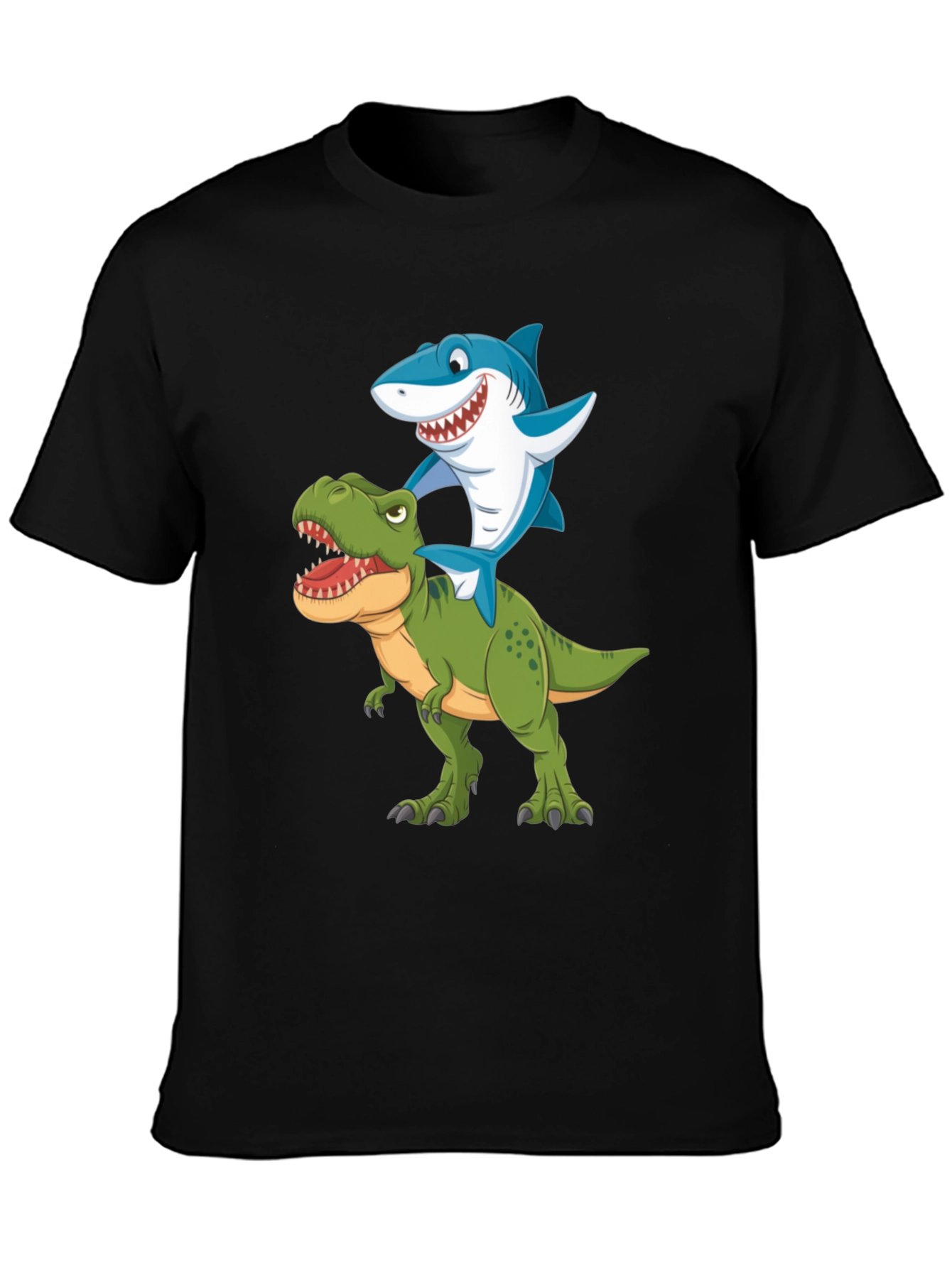 Shark Riding Dinosaur Graphic T-Shirt