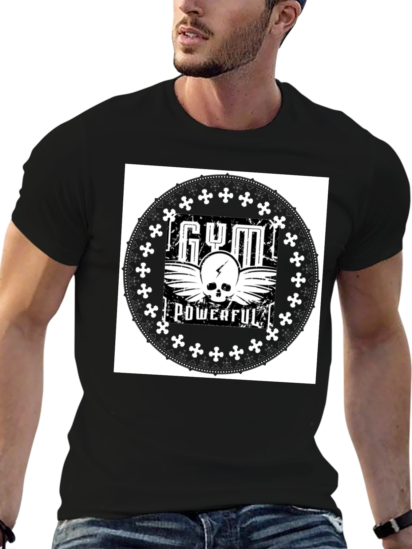 Gym Powerful Black Graphic Tee