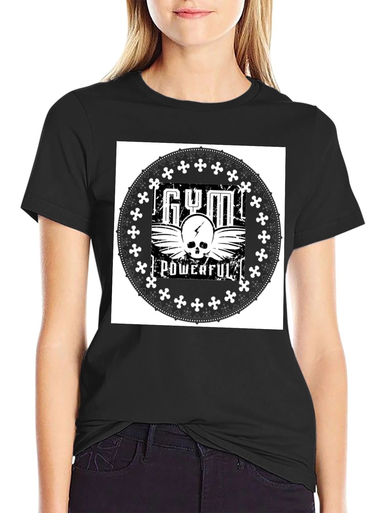 Gym Powerful Black Graphic Tee