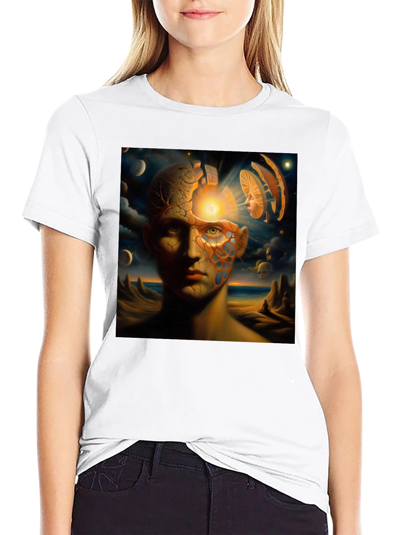 Surreal Mindscape Graphic Tee - Black Cotton T-Shirt