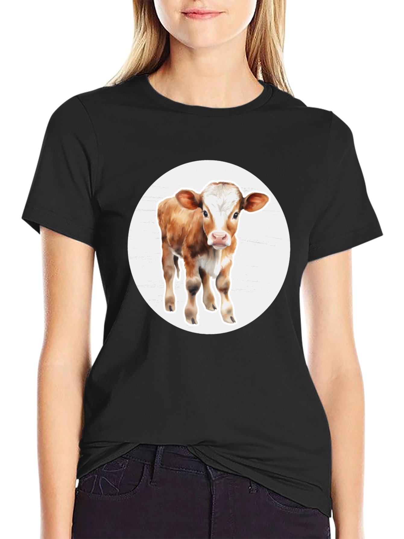 Cow Graphic Black T-Shirt - Farm Animal Tee