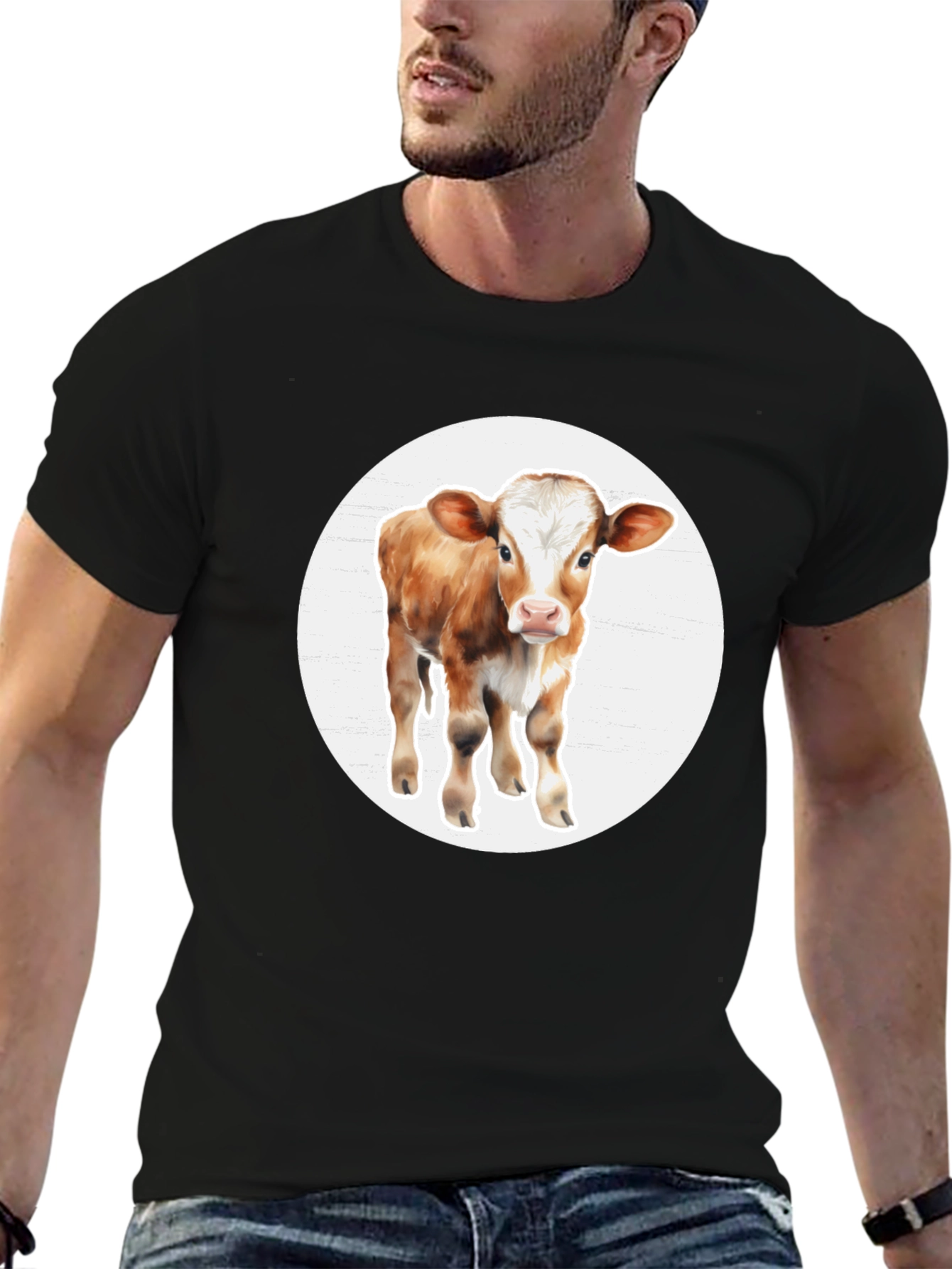 Cow Graphic Black T-Shirt - Farm Animal Tee