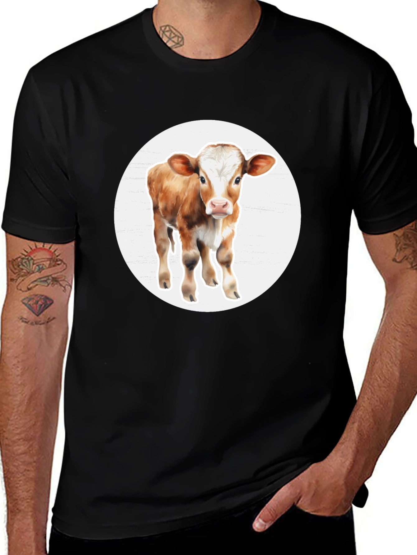 Cow Graphic Black T-Shirt - Farm Animal Tee
