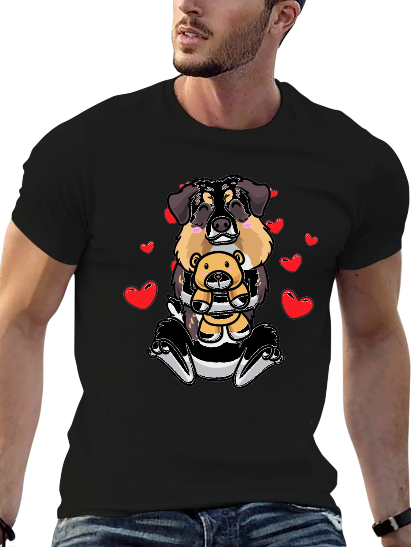 Dog with Teddy Bear Graphic T-Shirt