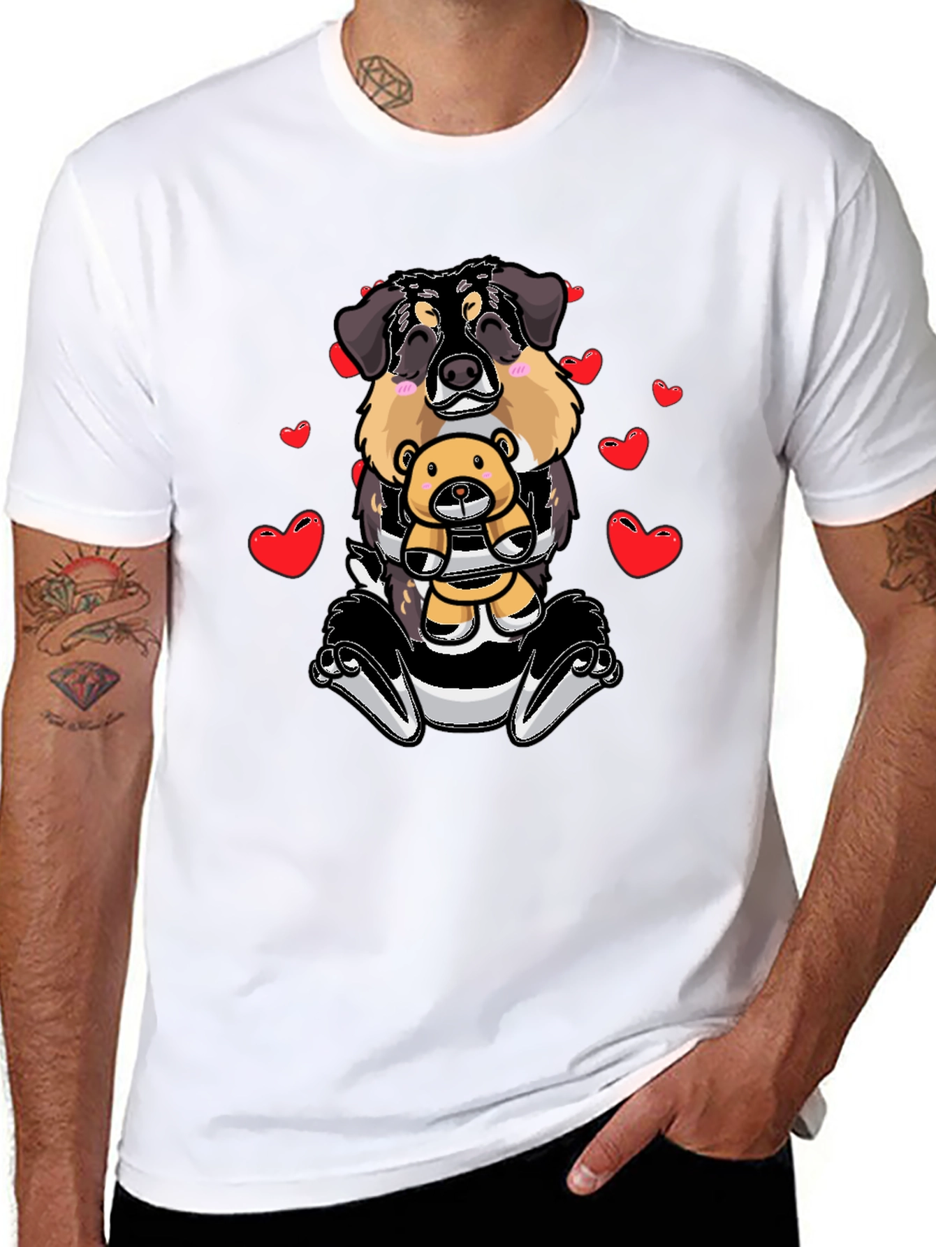 Dog with Teddy Bear Graphic T-Shirt