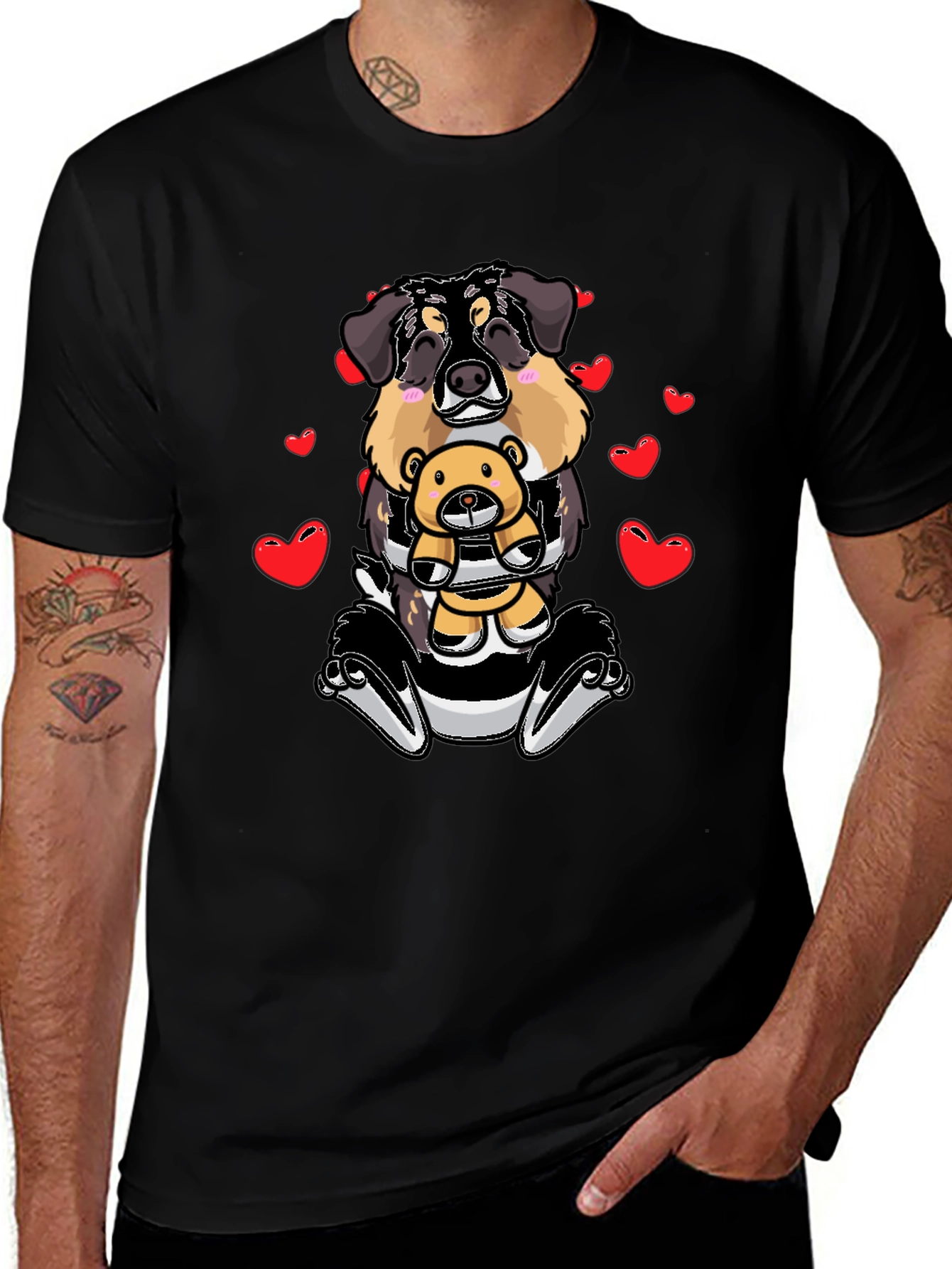 Dog with Teddy Bear Graphic T-Shirt
