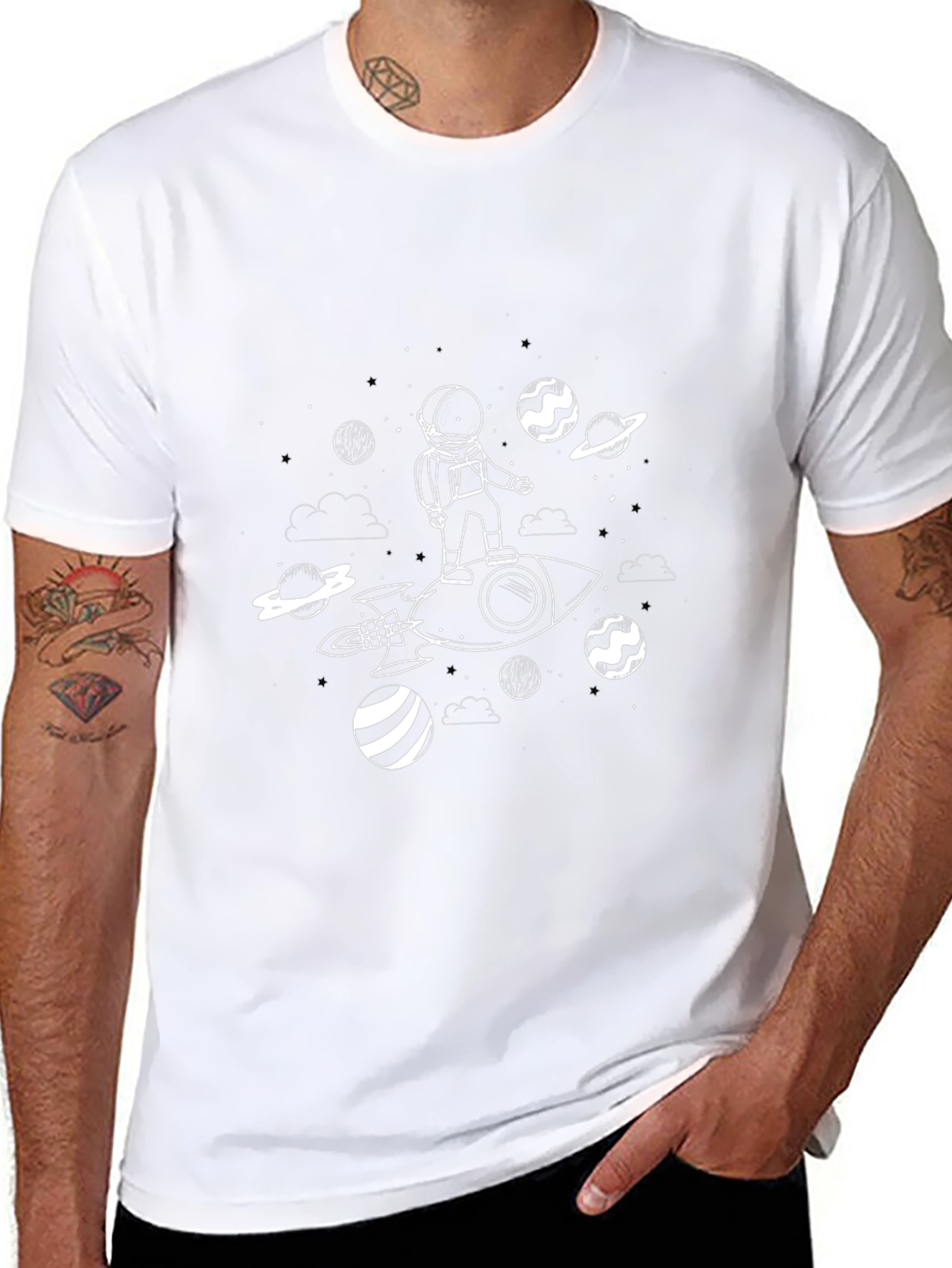 Astronaut Rocket Ride Graphic Tee - Black