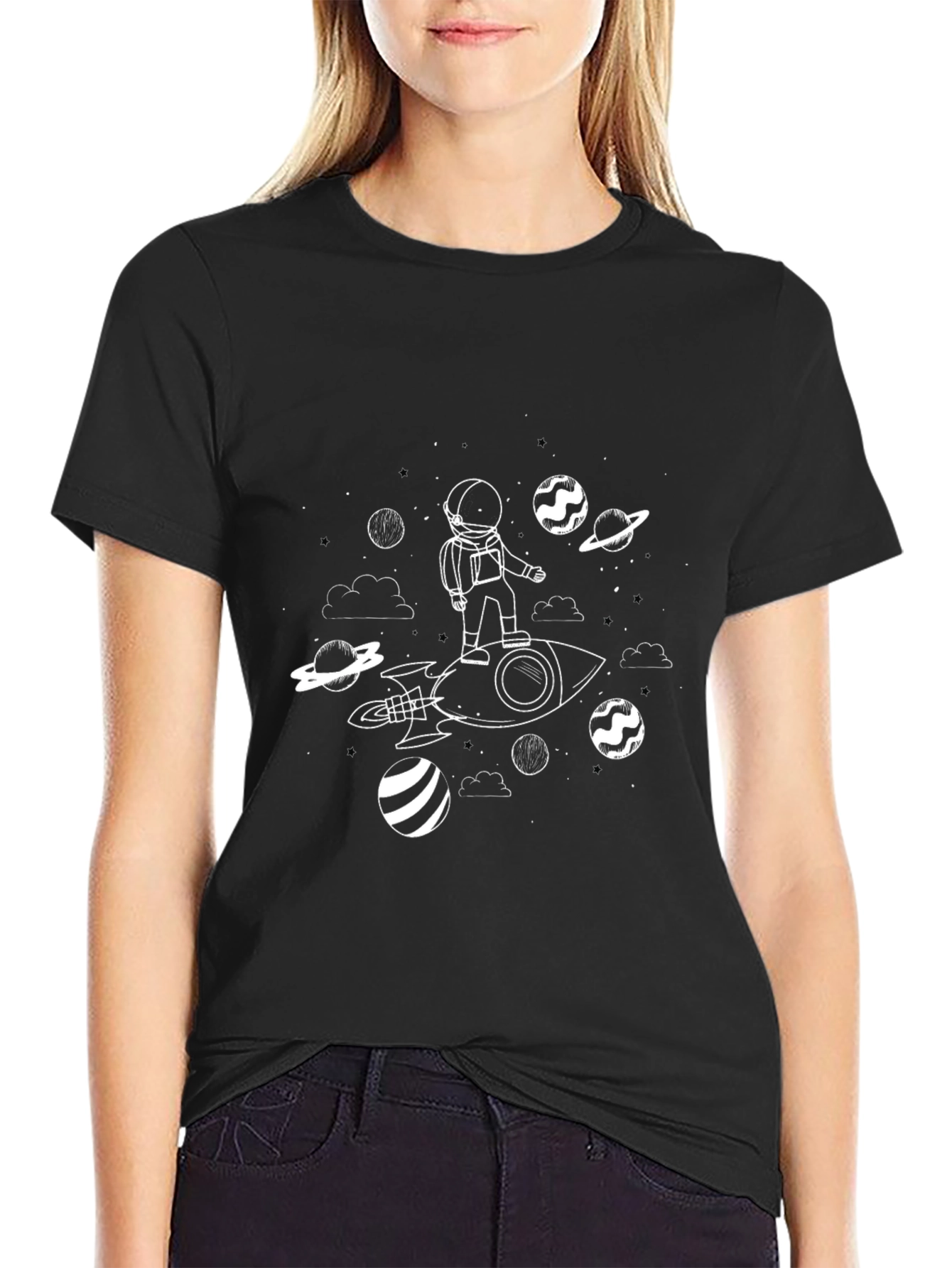Astronaut Rocket Ride Graphic Tee - Black
