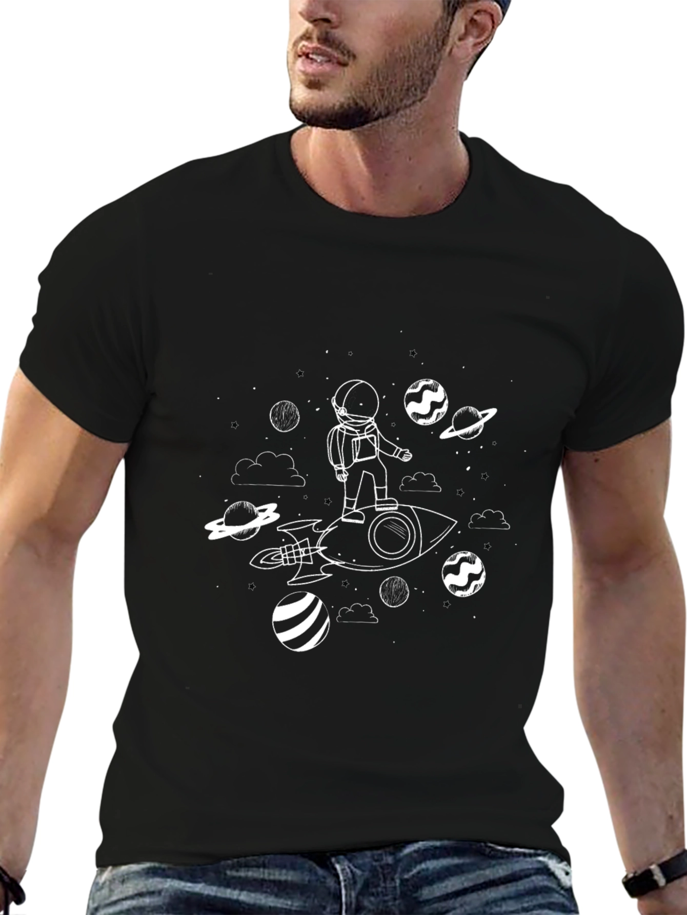 Astronaut Rocket Ride Graphic Tee - Black