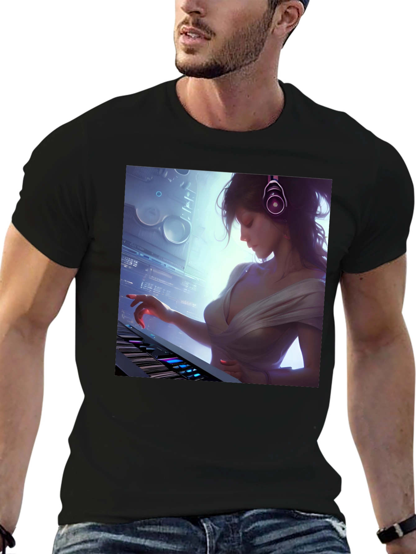Stylish DJ Girl Graphic T-Shirt