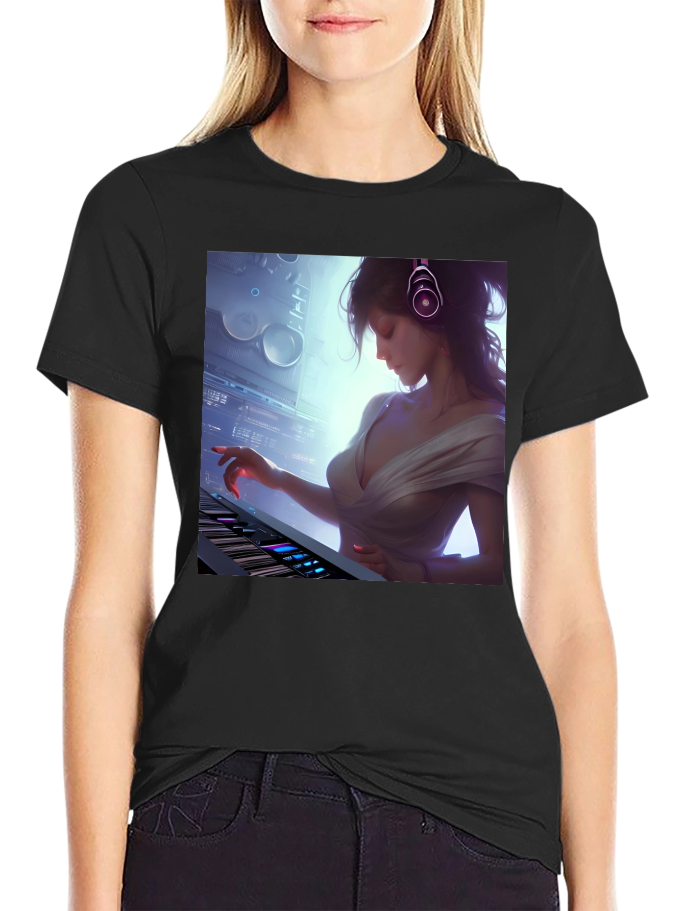 Stylish DJ Girl Graphic T-Shirt