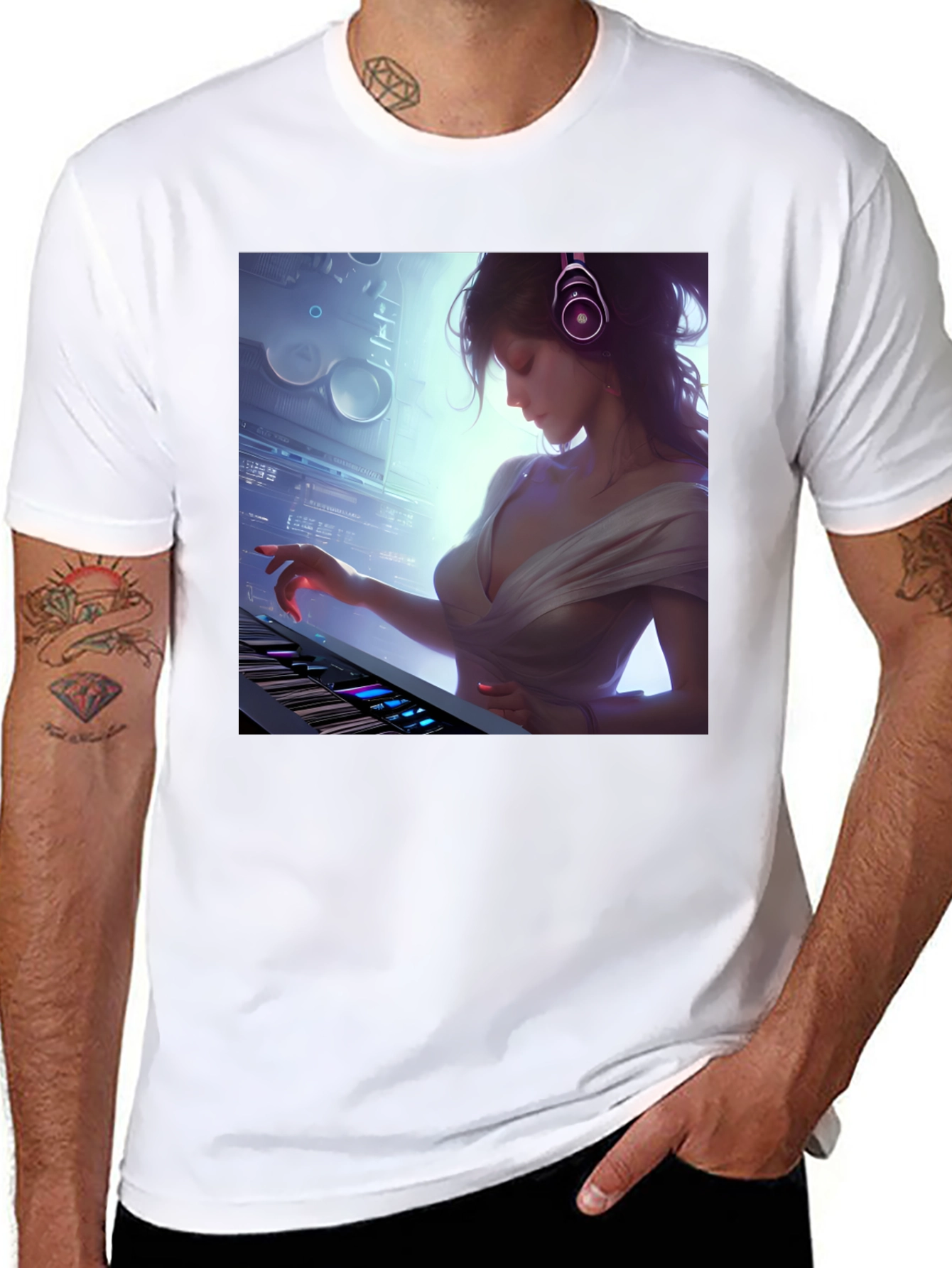 Stylish DJ Girl Graphic T-Shirt