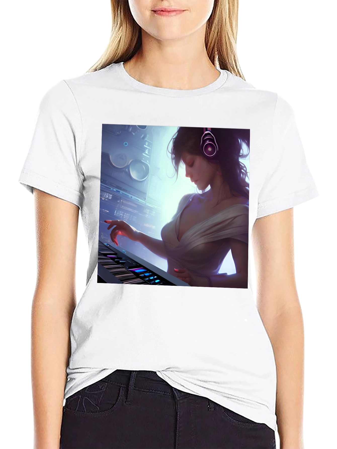 Stylish DJ Girl Graphic T-Shirt