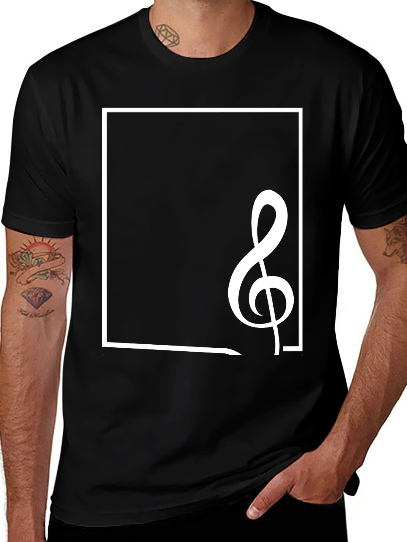 Musical Clef Graphic Tee - Stylish Black Cotton T-Shirt